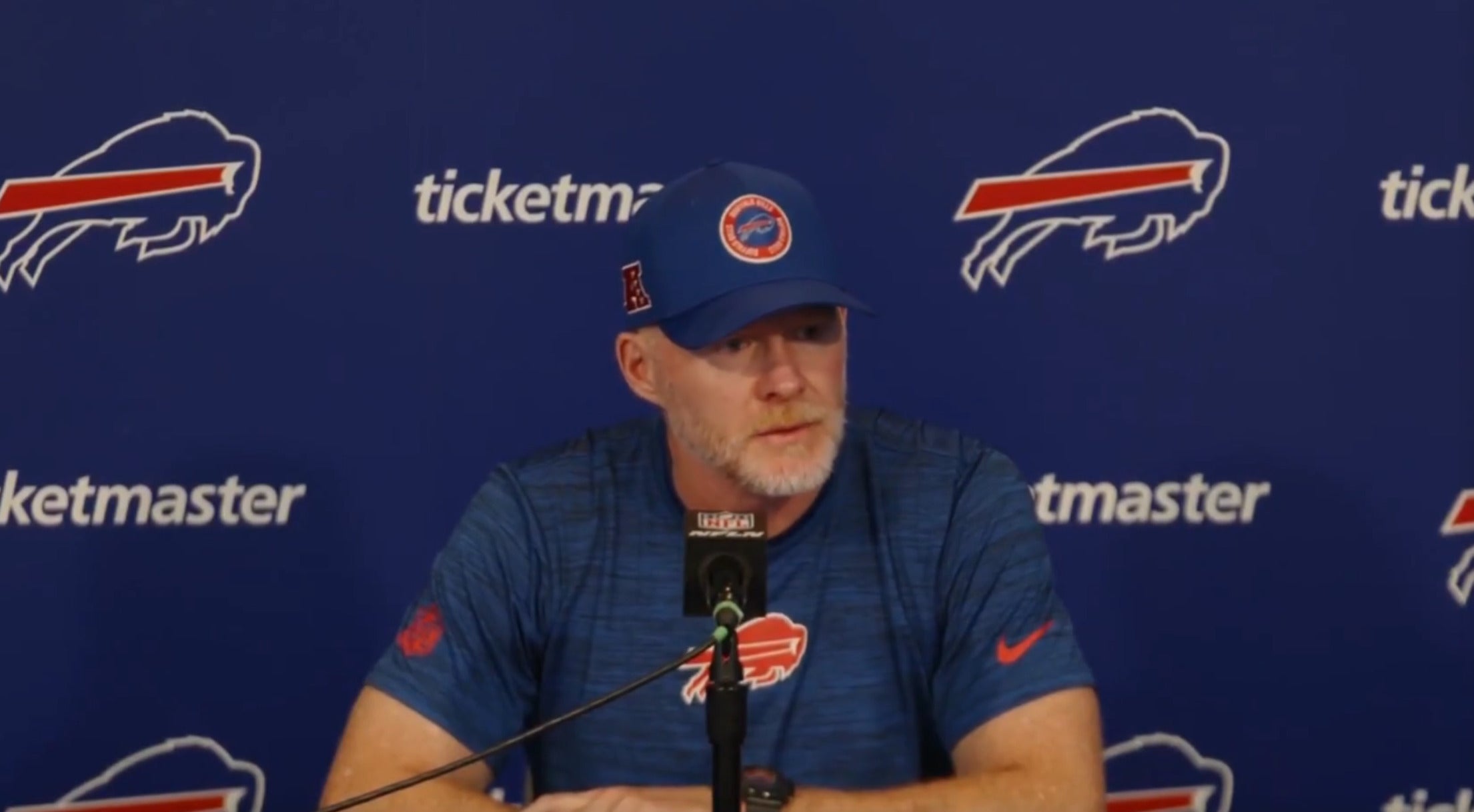 Buffalo Bills Head Coach Sean McDermott speaks to the media before practice