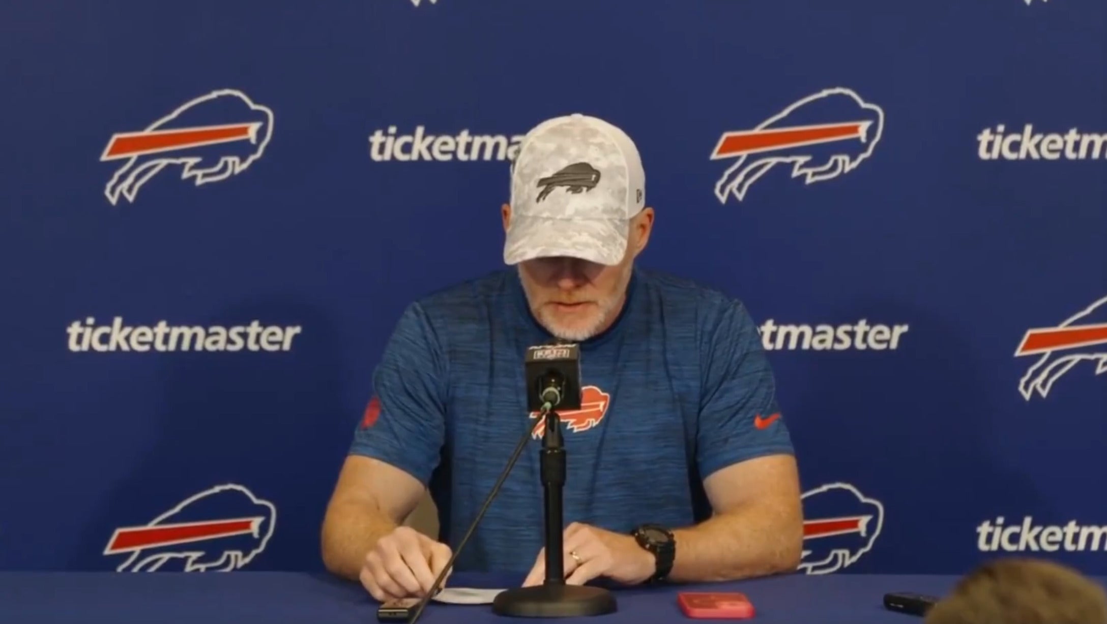 Buffalo Bills head coach Sean McDermott speaks to the media before practice after preseason blowout loss to the Chicago Bears