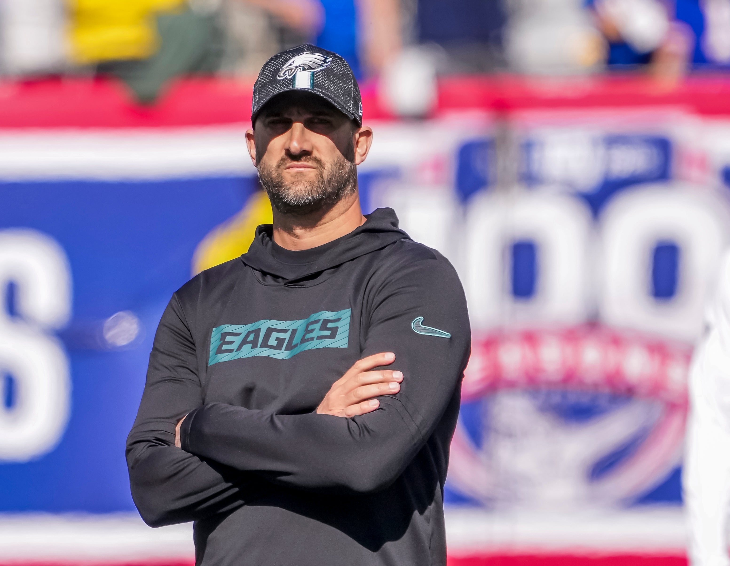 Philadelphia Eagles head coach Nick Sirianni pregame against the New York Giants at MetLife Stadium. Robert Deutsch-Imagn Images
