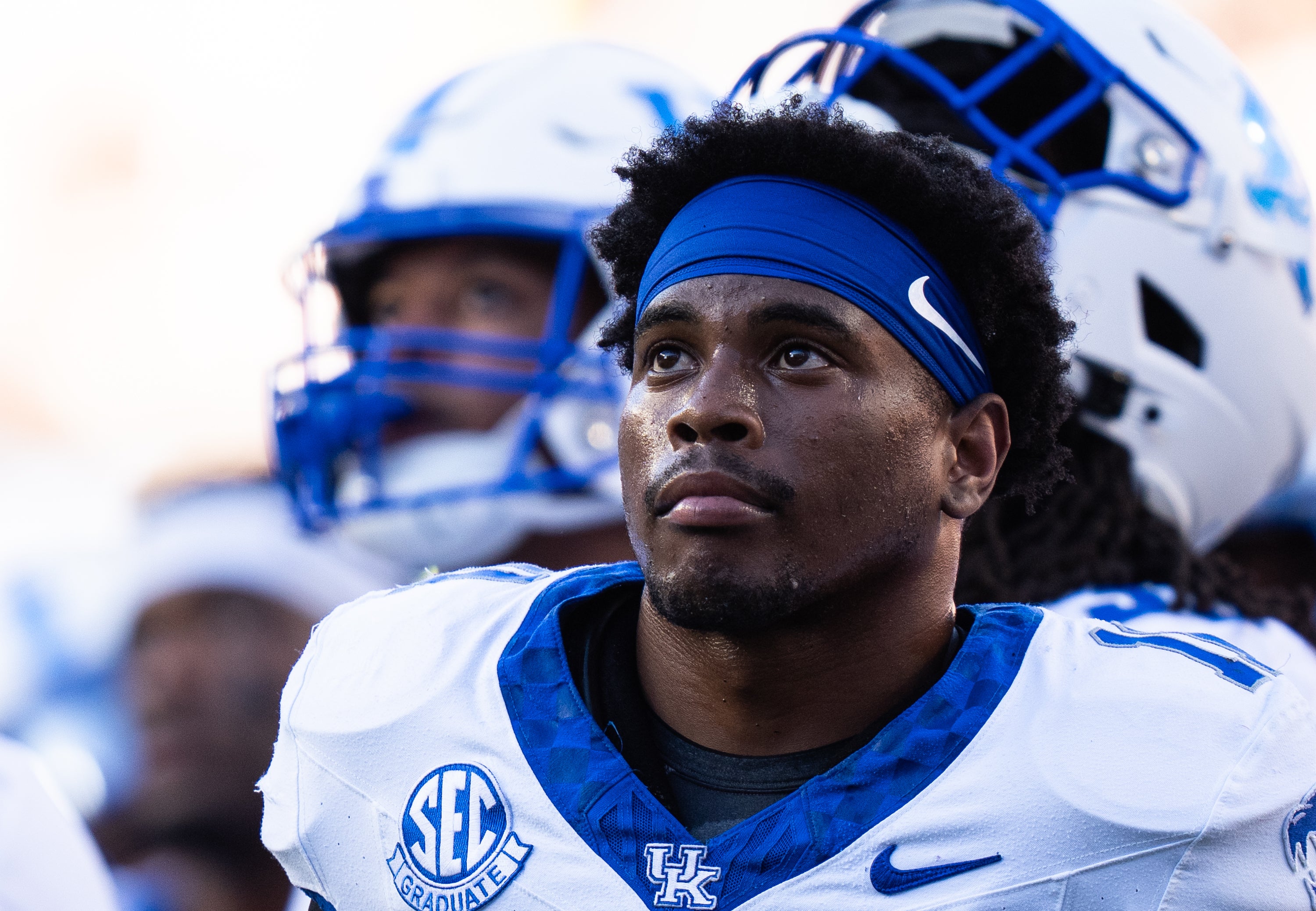 Kentucky Wildcats defensive back Zion Childress (11) looks on during the review of a Texas Longhorns touchdown in the second quarter at Darrell K Royal Texas Memorial Stadium.