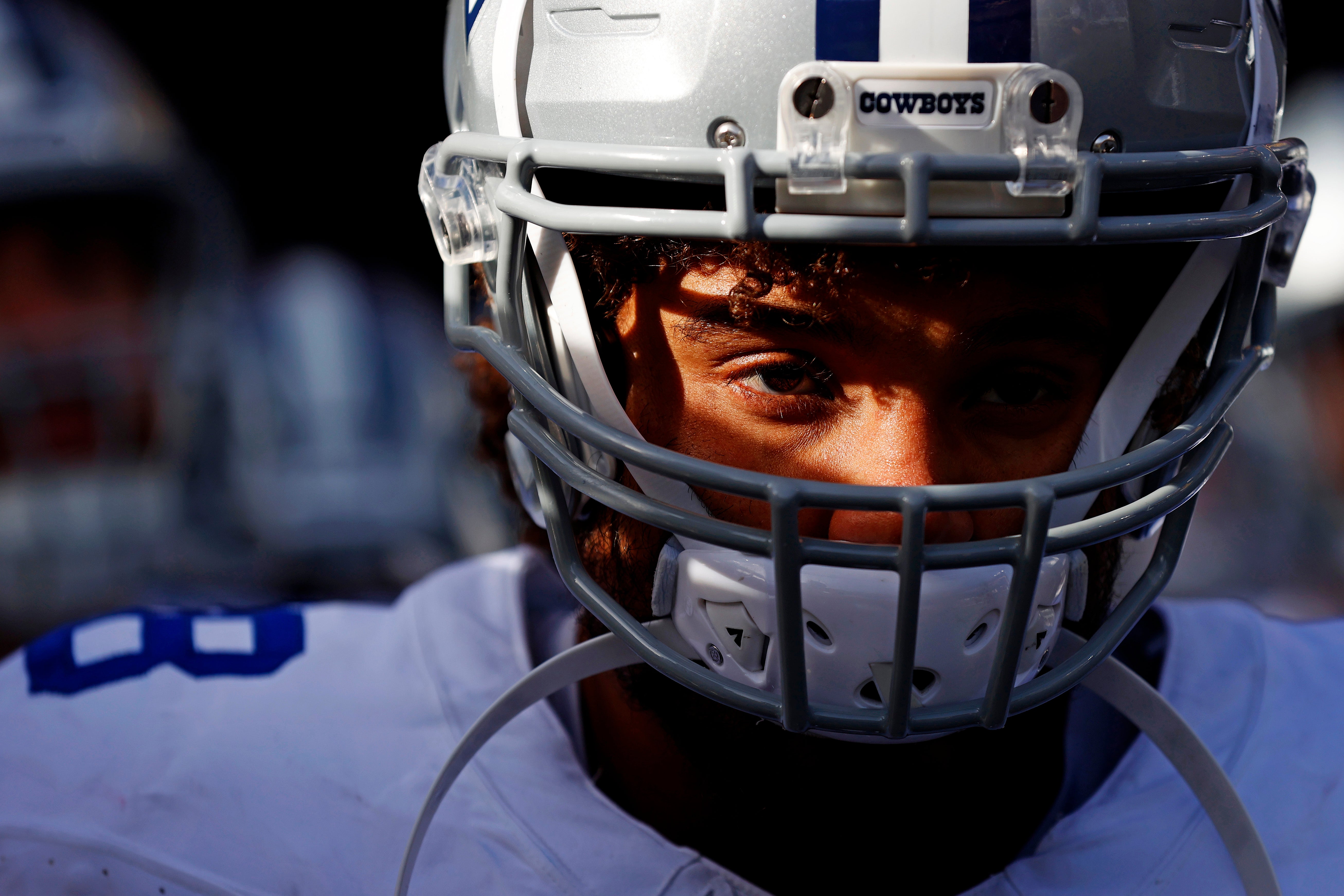 Nov 24, 2024; Landover, Maryland, USA; Dallas Cowboys offensive tackle Terence Steele (78) waits to take the field before playing against the Washington Commanders at Northwest Stadium.