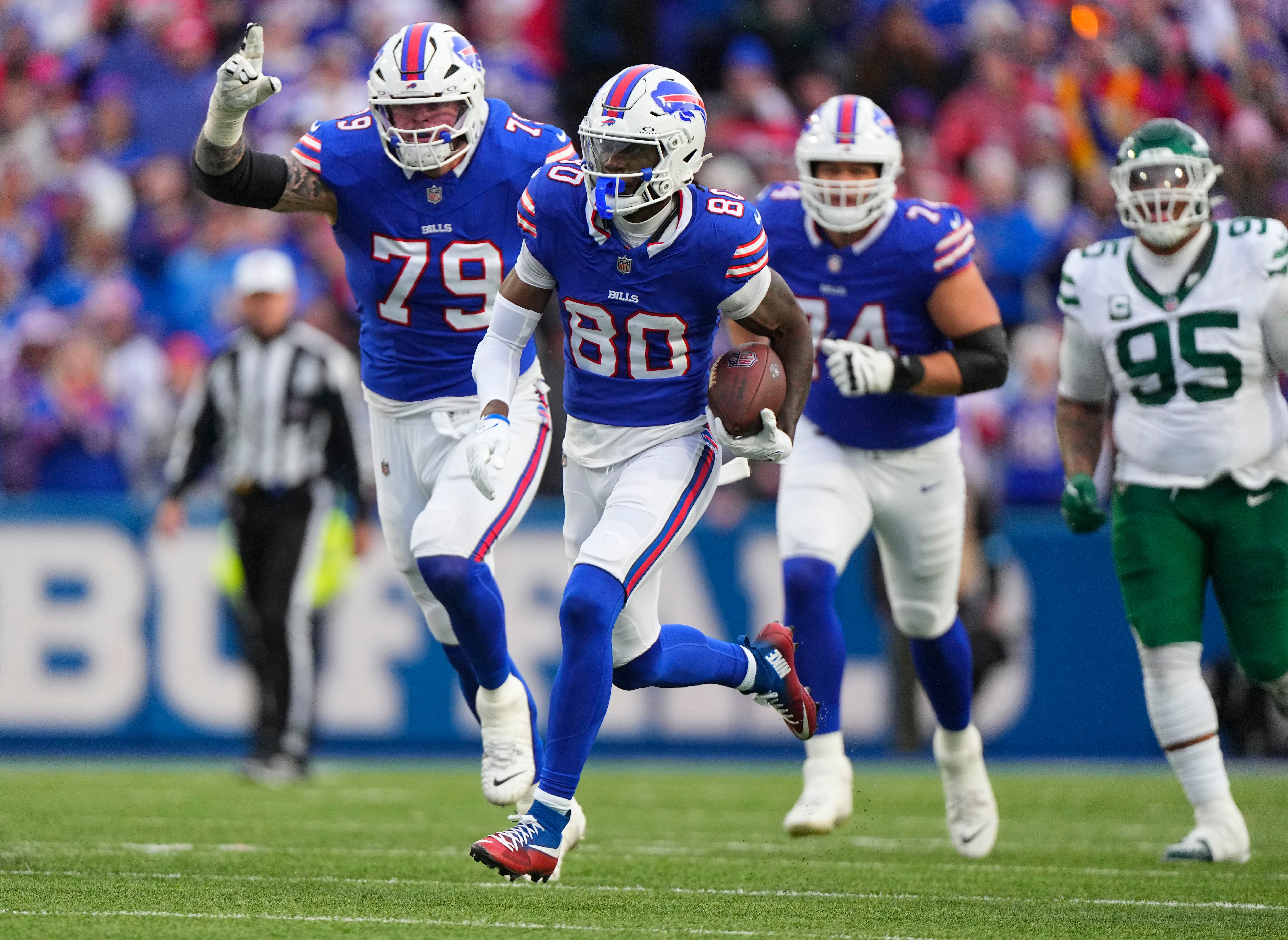 Buffalo Bills WR Tyrell Shavers celebrates on his way to his first career touchdown