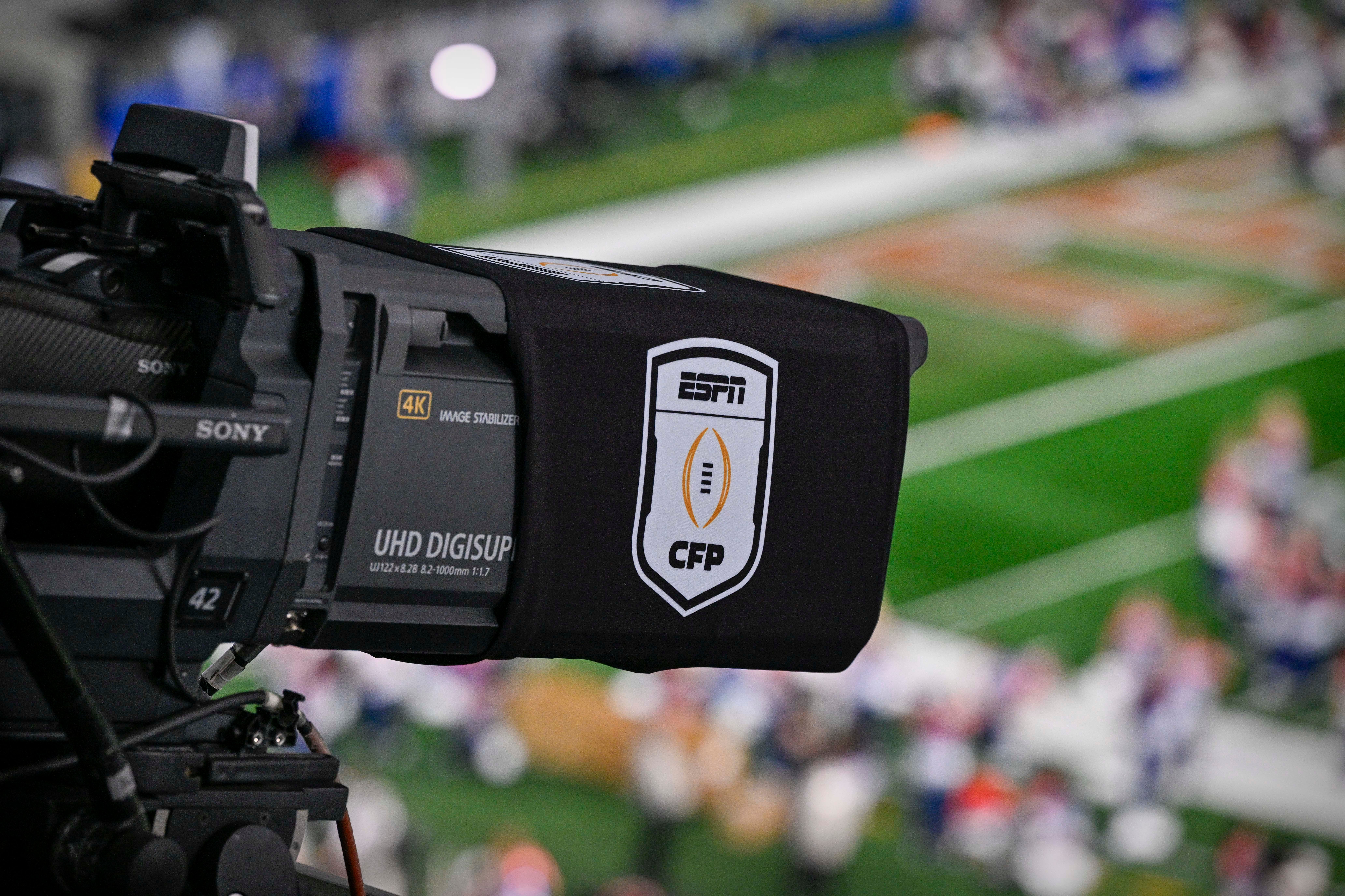 Jan 10, 2025; Arlington, TX, USA; A view of the stadium ESPN CFP cameras before the game between the Texas Longhorns and the Ohio State Buckeyes at AT&T Stadium.