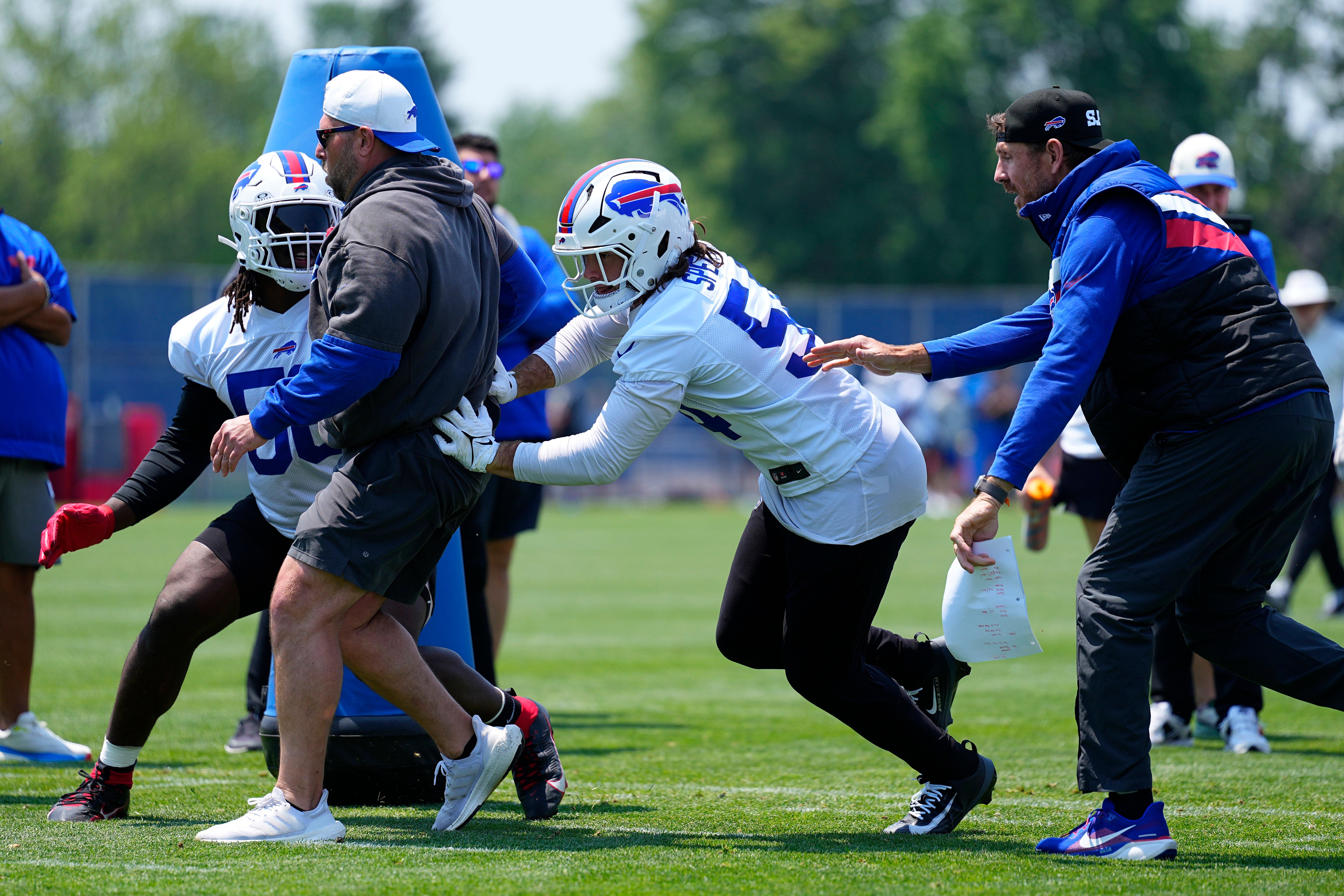 Buffalo Bills LB Baylon Spector participating in drills during camp at St John Fisher University