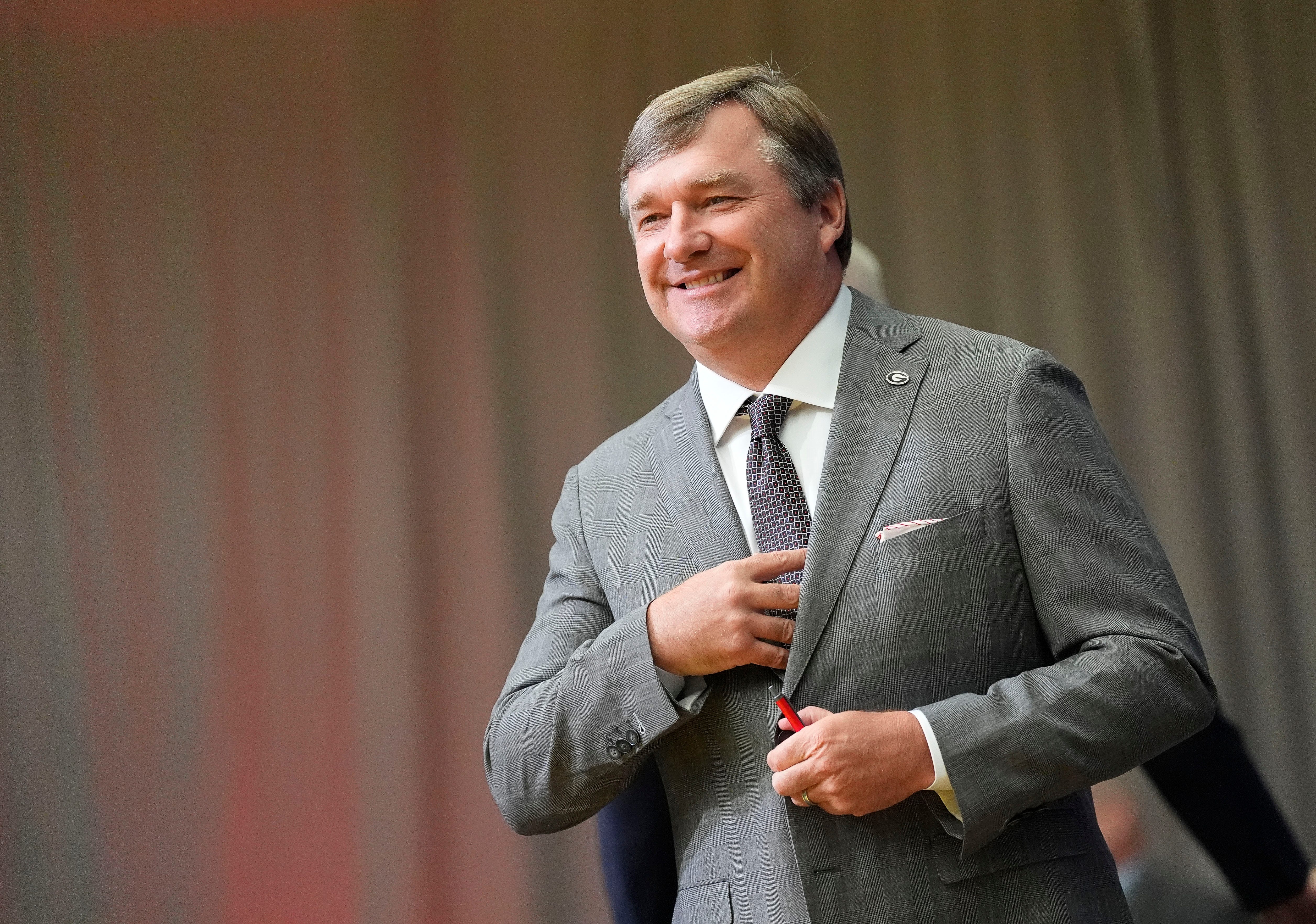 Georgia head coach Kirby Smart takes the stage in the Main Media Room during SEC Media Days at the College Football Hall of Fame in Atlanta Gary Cosby Jr.-USA TODAY NETWORK via Imagn Images