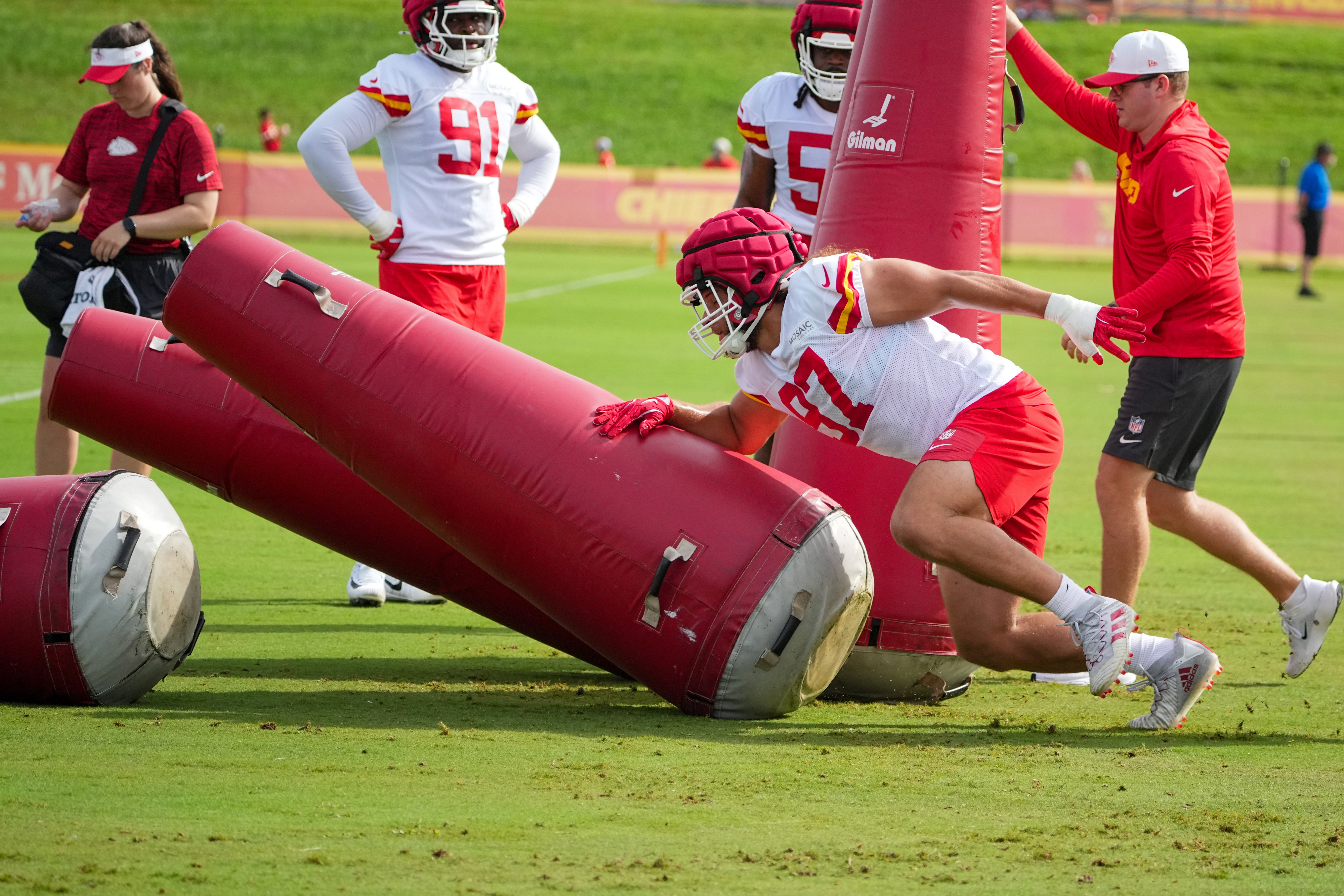 Kansas City Chiefs defensive end Ashton Gillotte (97) runs drills during training camp at Missouri Western State University.