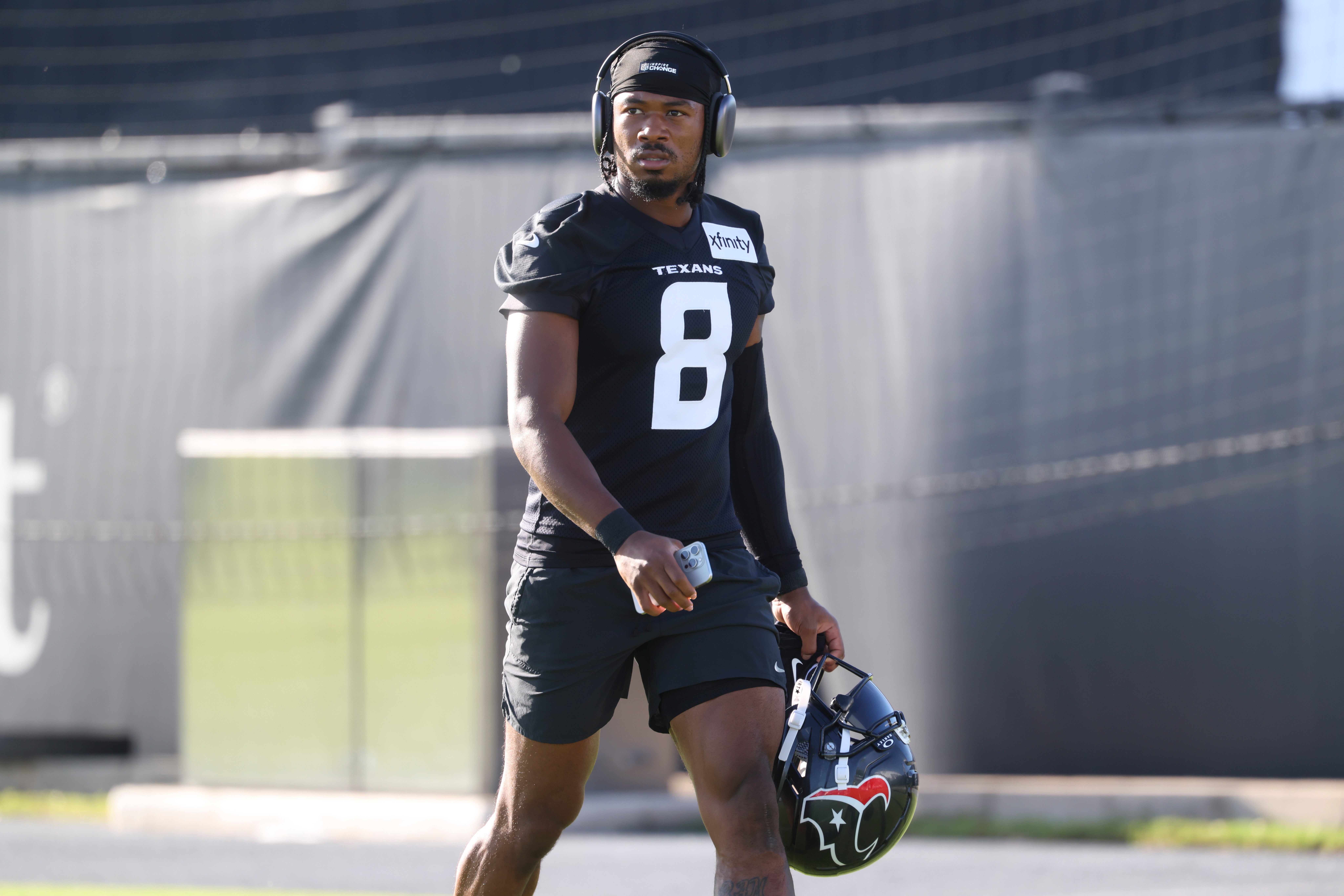 Houston Texans wide receiver John Metchie III (8) during training camp at Houston Methodist Training Center.