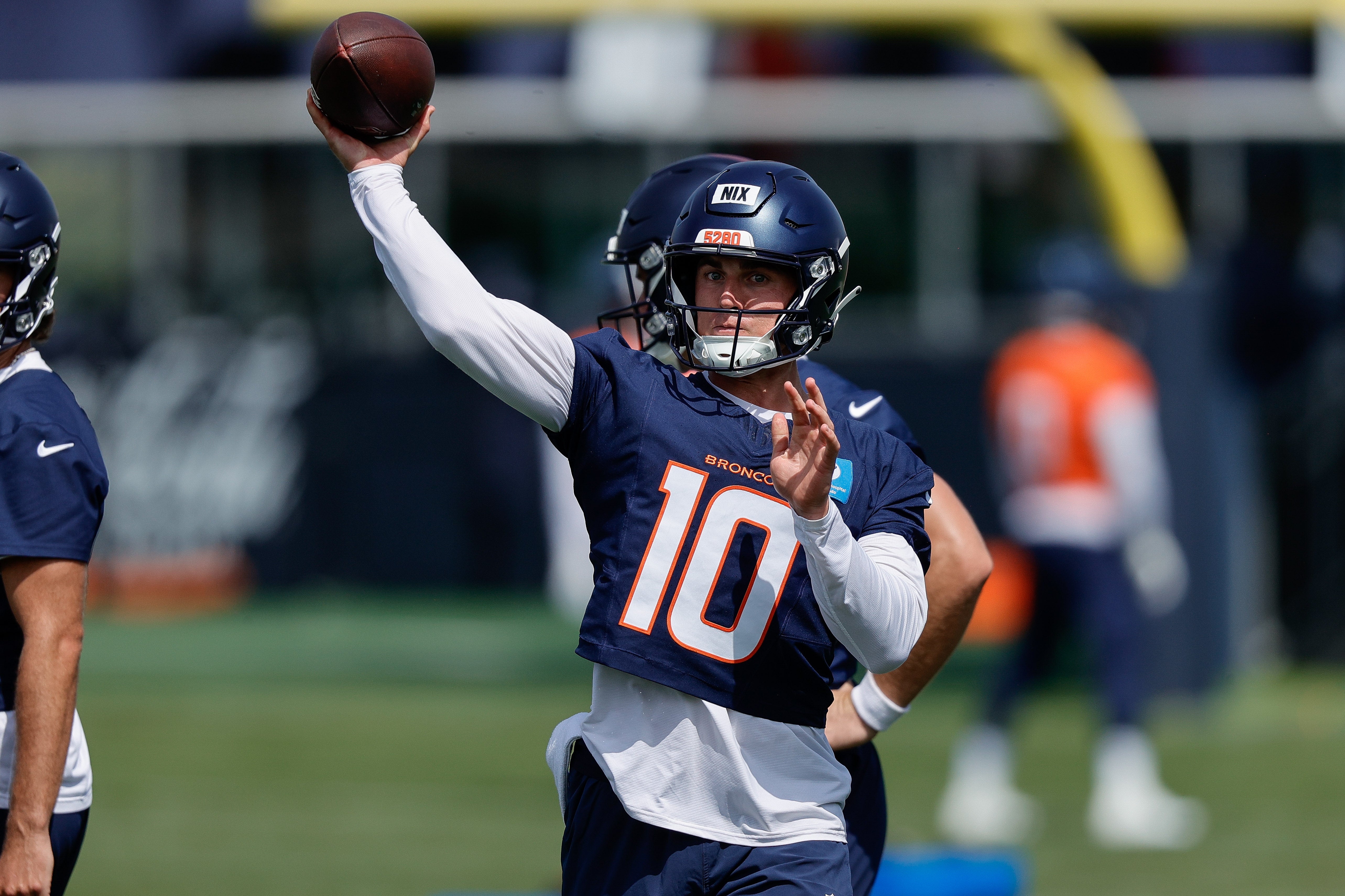 Denver Broncos QB Bo Nix participates in training camp