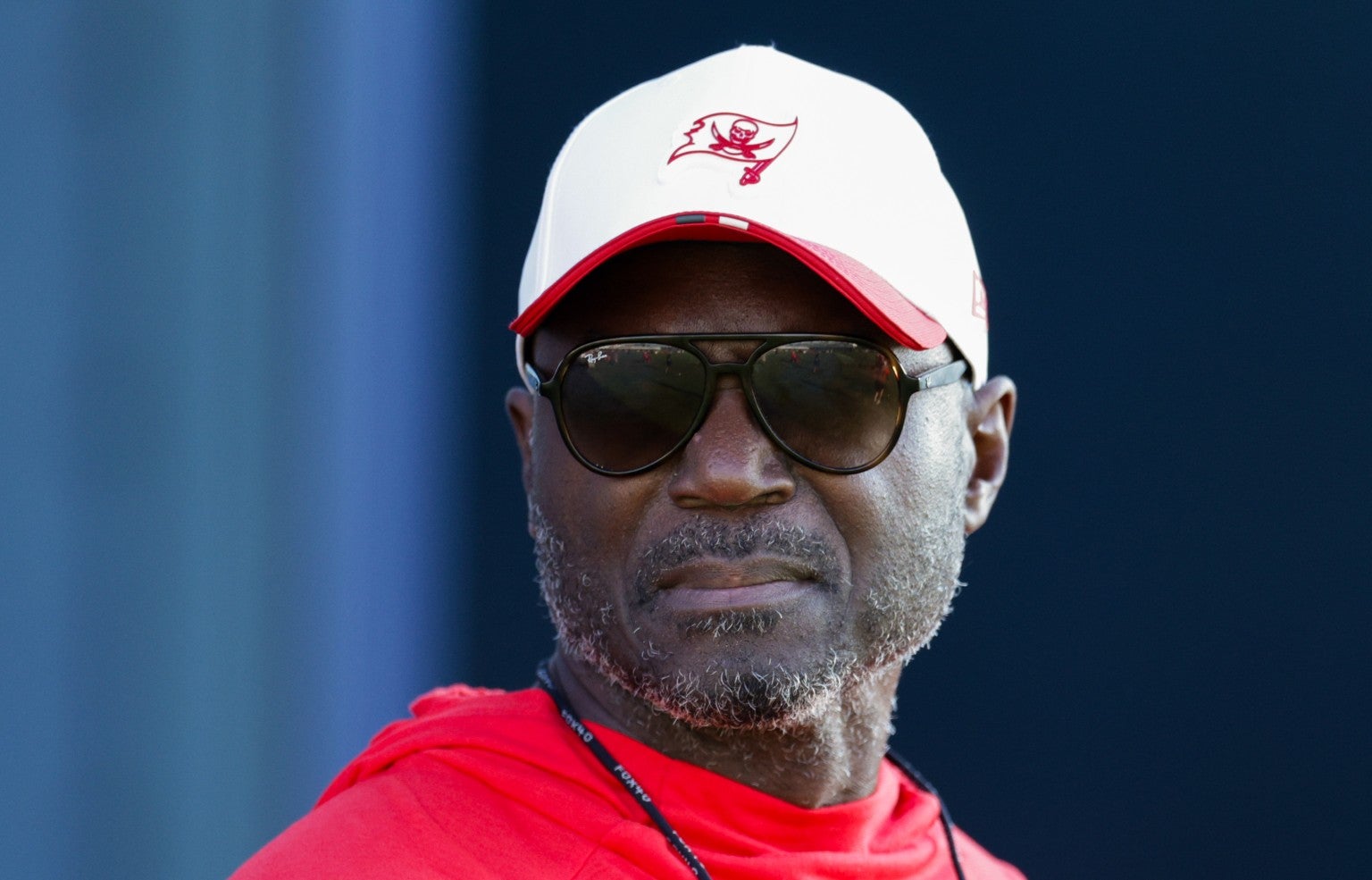 Aug 1, 2025; Tampa, FL, USA; Tampa Bay Buccaneers head coach Todd Bowles looks on before training camp at AdventHe