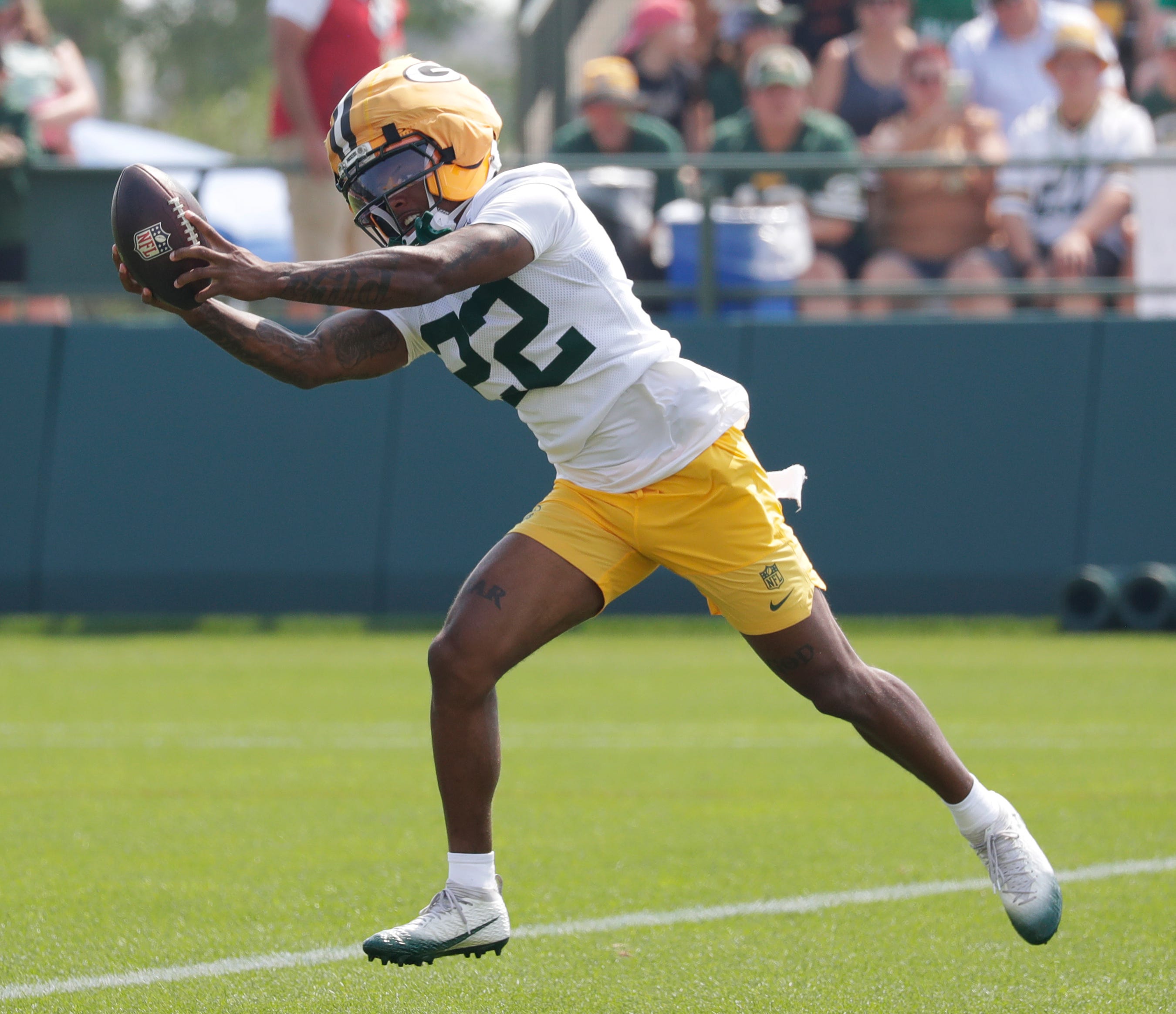 Green Bay Packers wide receiver Matthew Golden (22) participates in drills during practice on Aug. 1, 2025, at Ray Nitschke Field in Ashwaubenon, Wis.