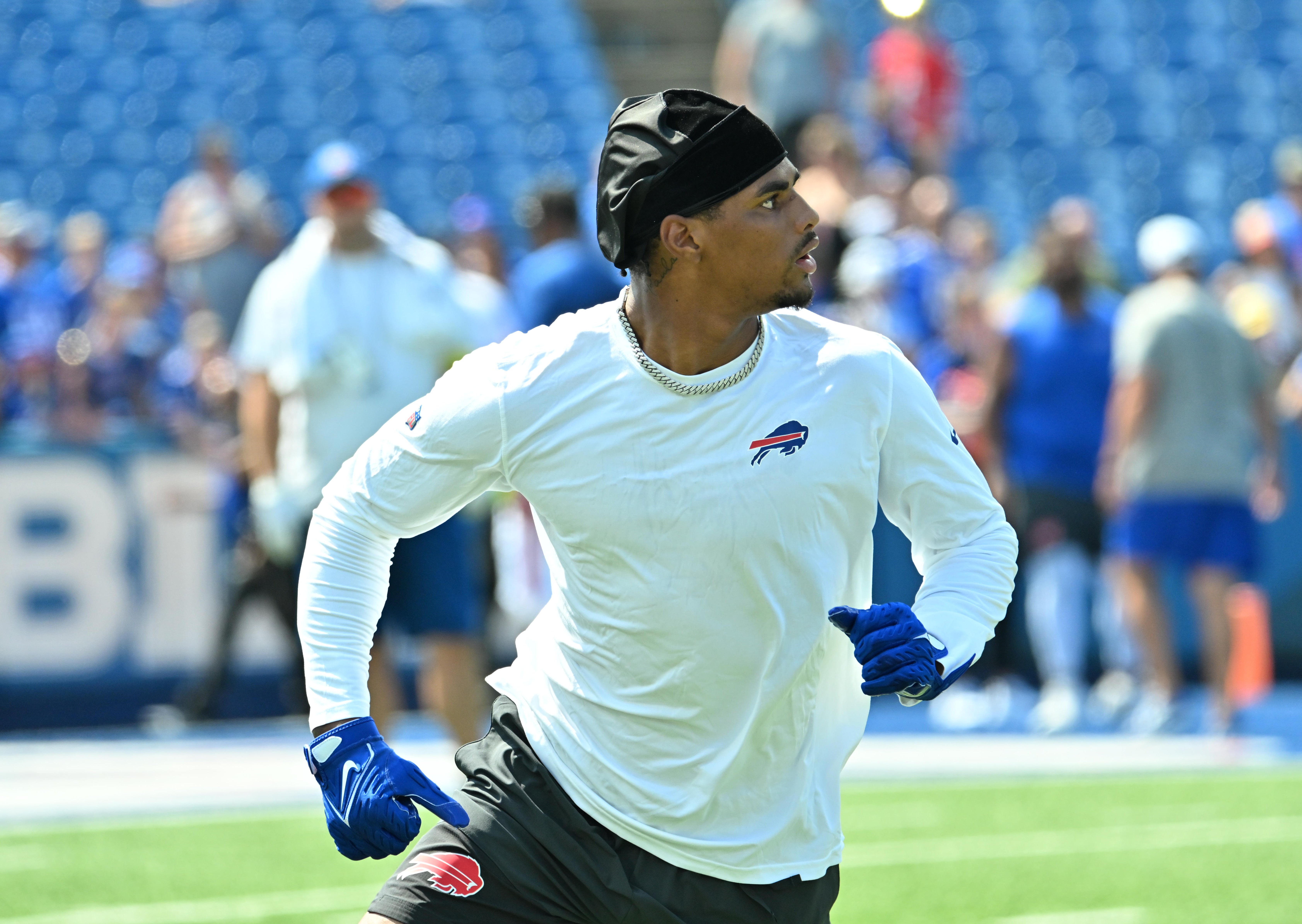 Buffalo Bills wide receiver Keon Coleman gets some light work in