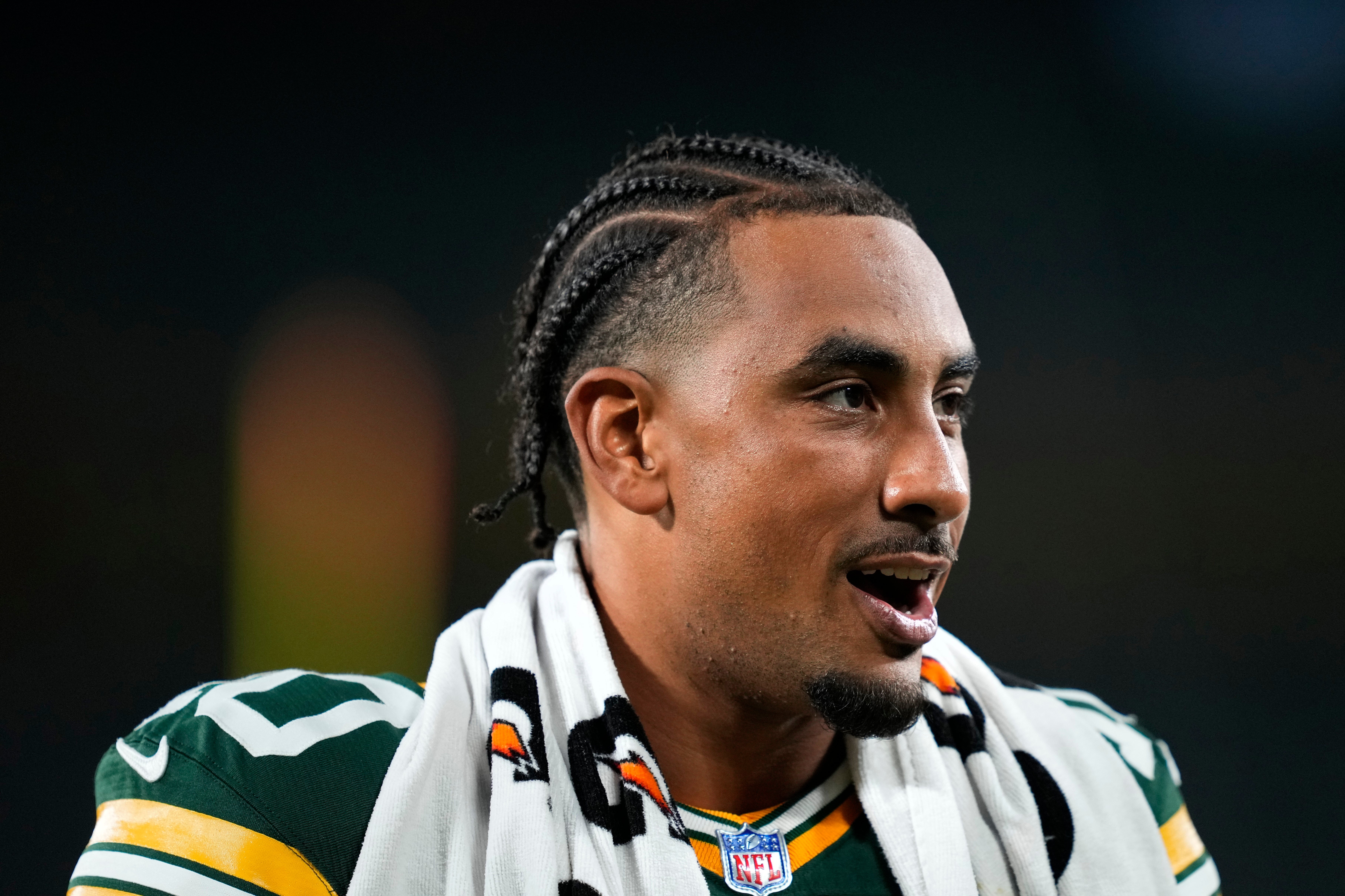Aug 9, 2025; Green Bay, Wisconsin, USA; Green Bay Packers quarterback Jordan Love (10) walks off the field following a 30-10 loss against the New York Jets at Lambeau Field.
