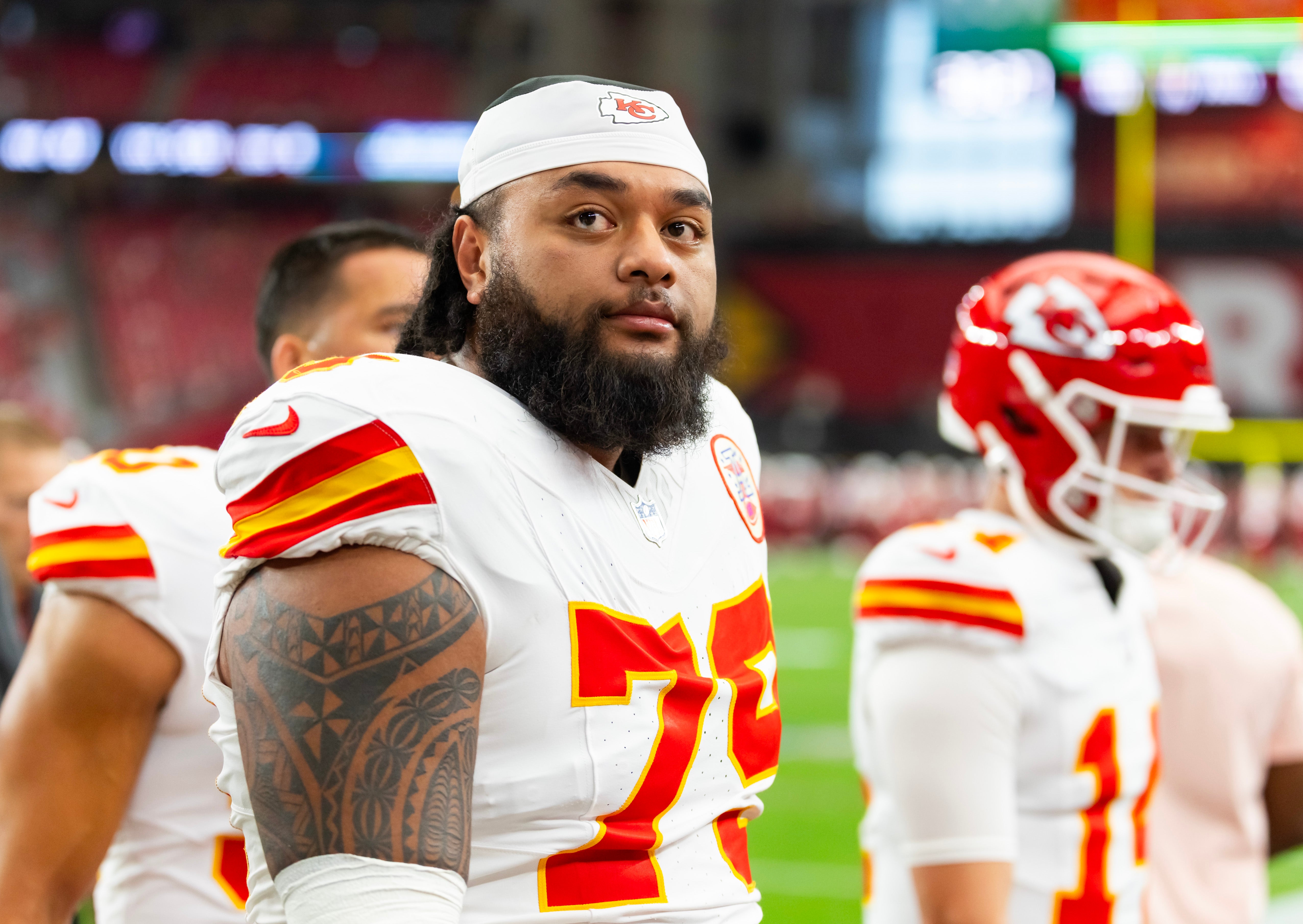 Kansas City Chiefs offensive tackle Esa Pole (79) against the Arizona Cardinals during a preseason NFL game at State Farm Stadium.