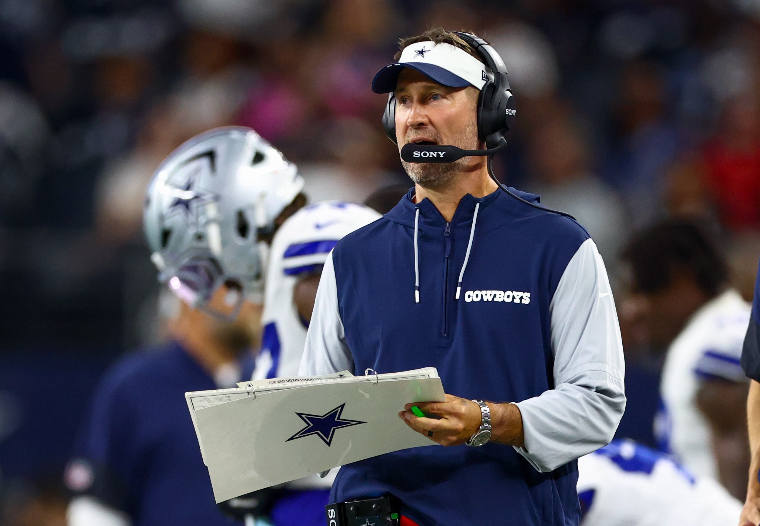 Dallas Cowboys head coach Brian Schottenheimer during the second half against the Baltimore Ravens at AT&T Stadium.