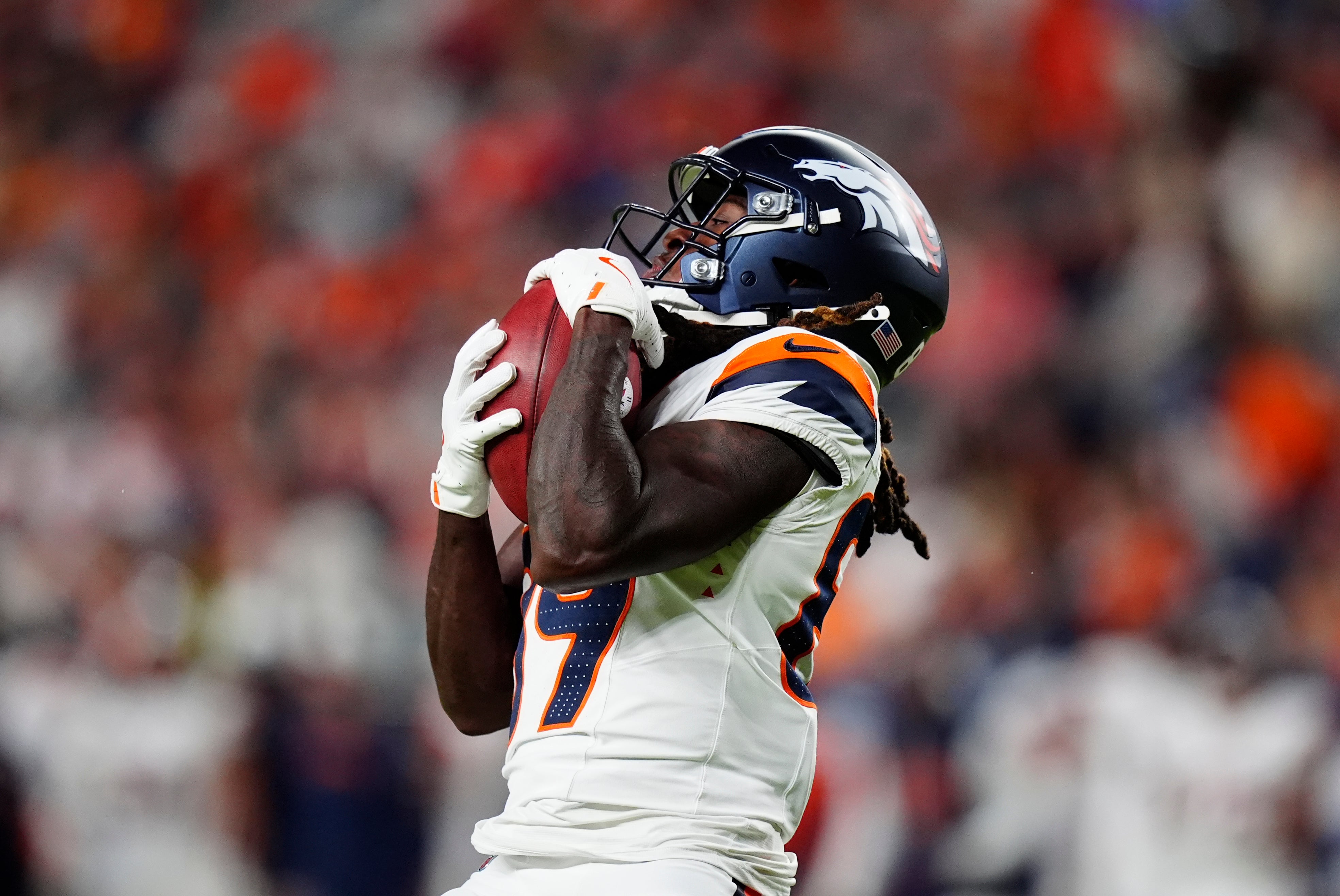 Denver Broncos WR Courtney Jackson catches a pass during preseason game against the Saints