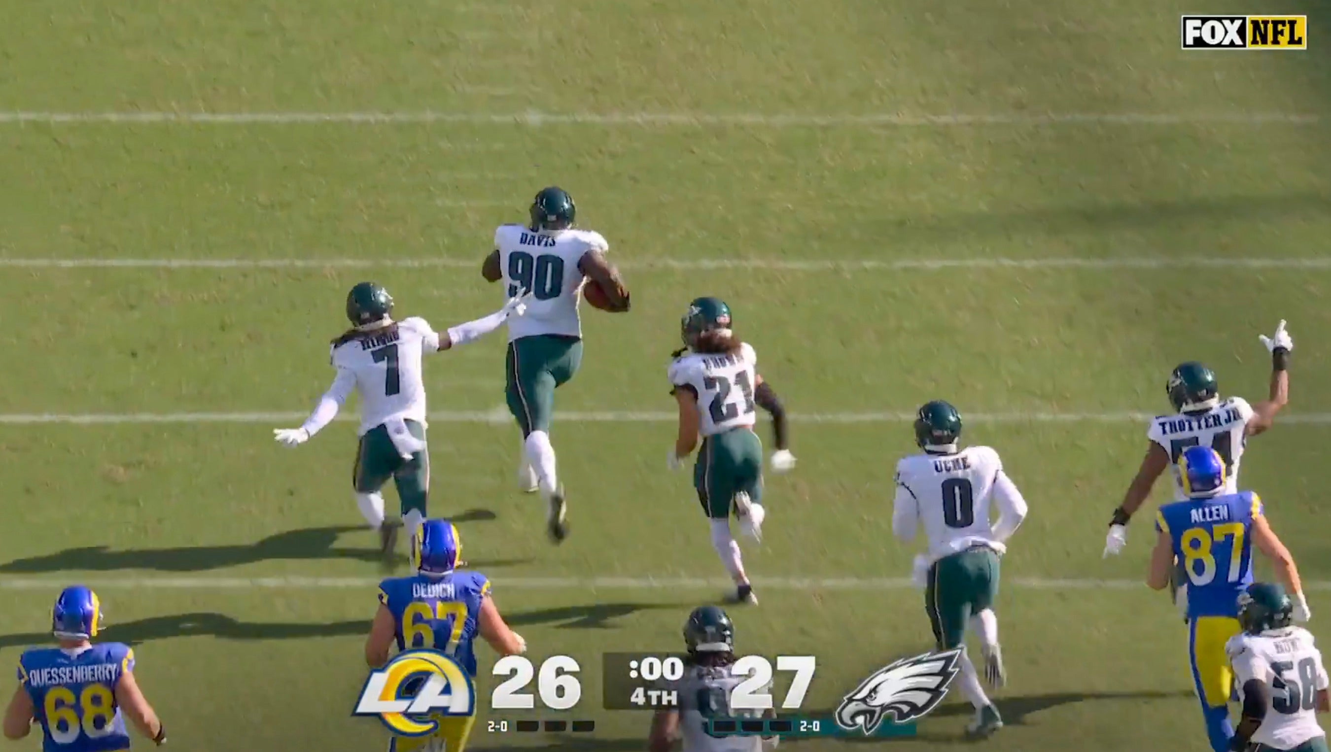 Philadelphia Eagles defensive tackle Jalen Carter runs for TD vs. Los Angeles Rams