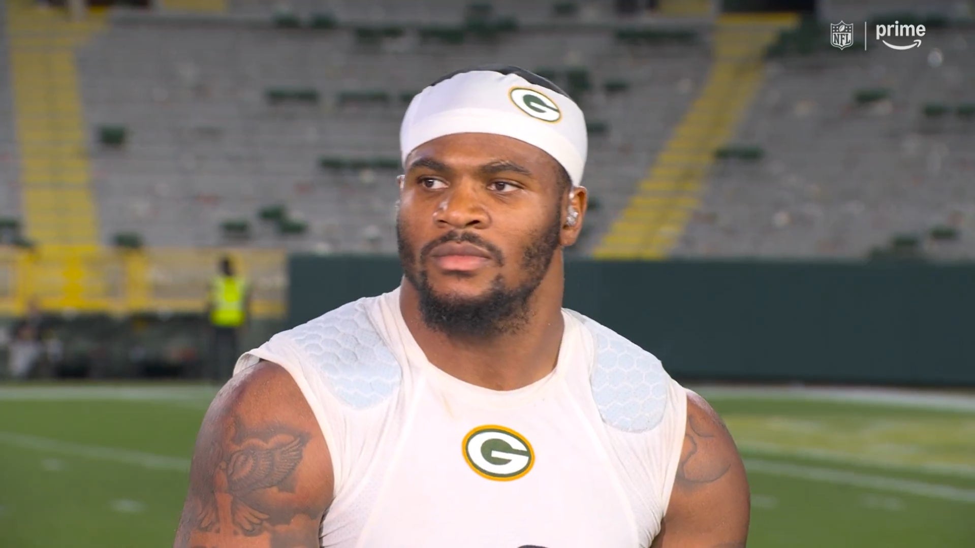 Former Dallas Cowboys DE Micah Parsons plays along with "Thank you, Jerry!" chants.