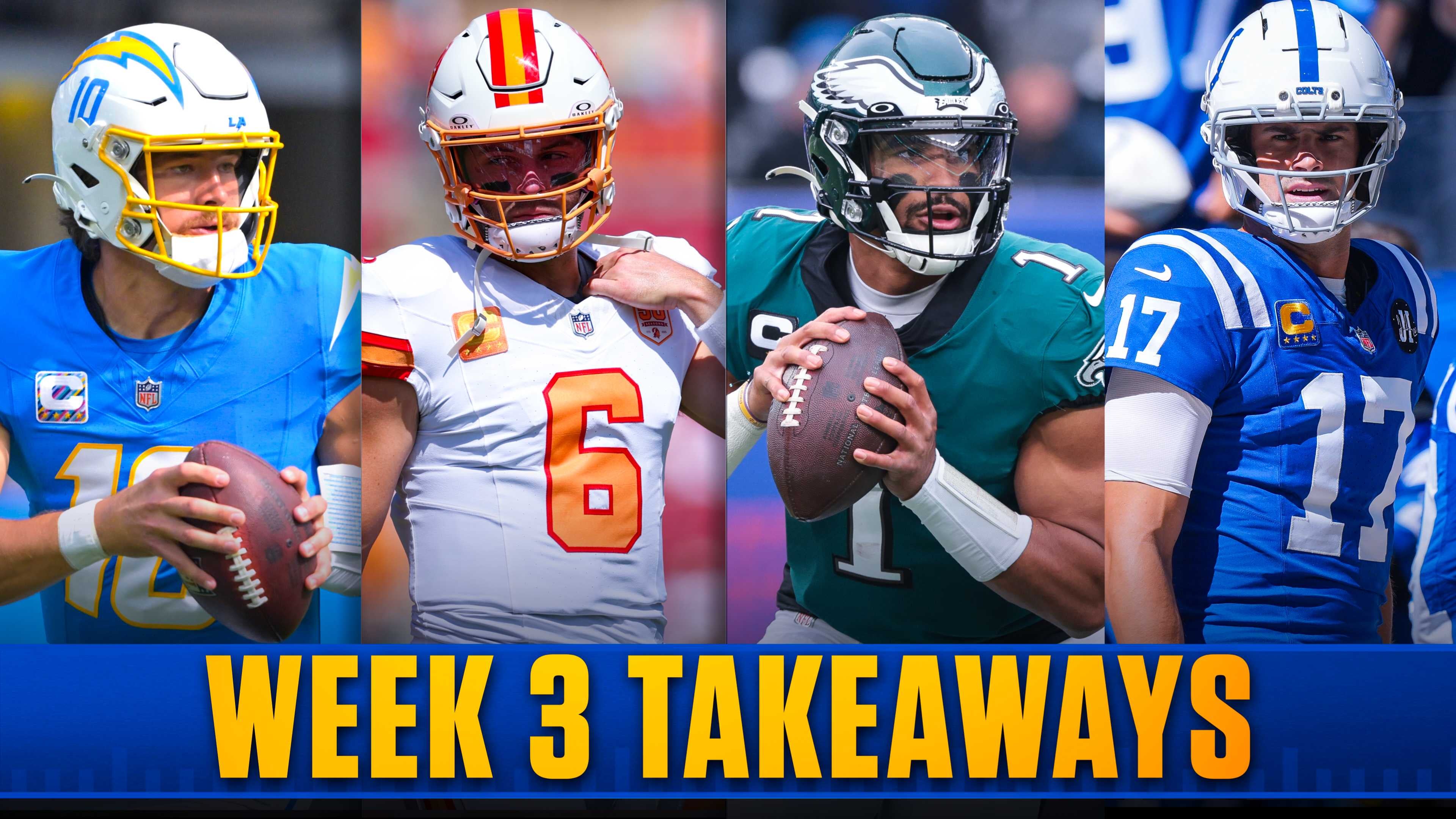 Bucs Baker Mayfield, Eagles Jalen Hurts, Chargers Justin Herbert, Colts Daniel Jones