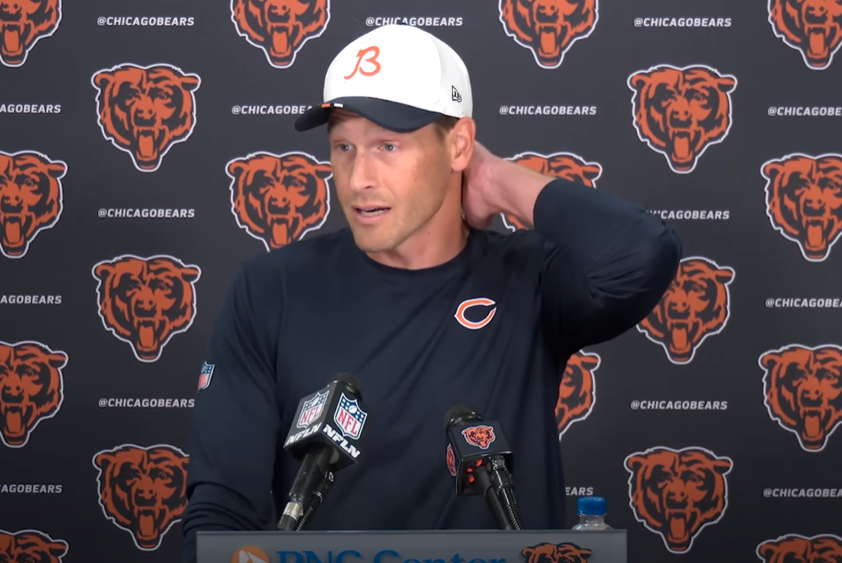 Ben Johnson speaks with reporters at Halas Hall.