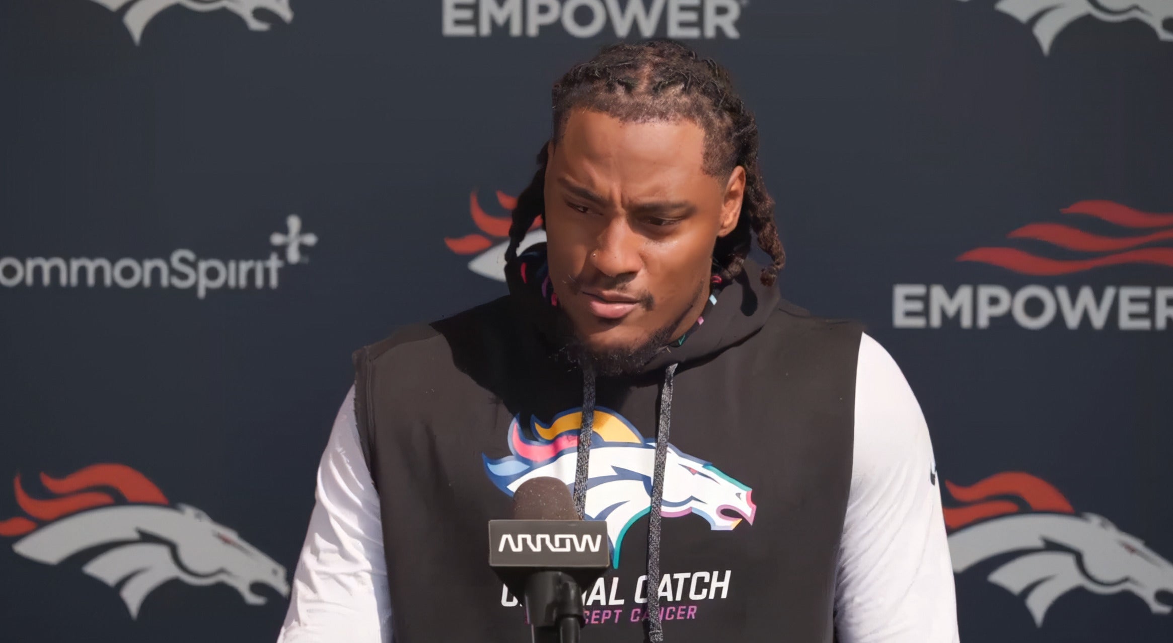 Broncos OLB speaks to the media after signing a four-year contract extension