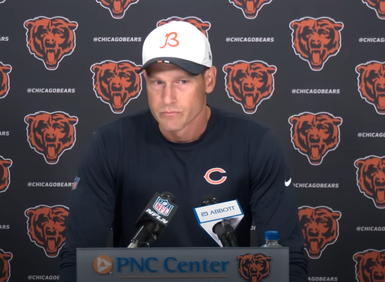 Ben Johnson speaks with reporters at Halas Hall.