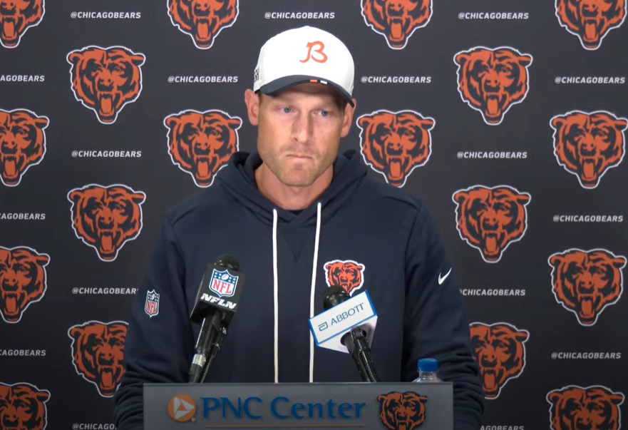 Ben Johnson speaks with reporters at Halas Hall.