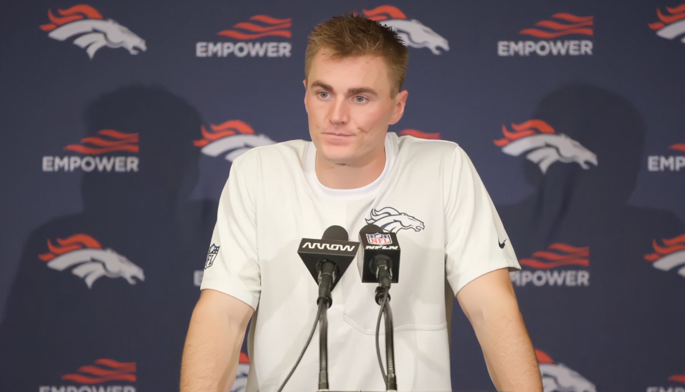 Denver Broncos quarterback Bo Nix speaks to the media after loss to the Indianapolis Colts in Week 2 of the NFL season