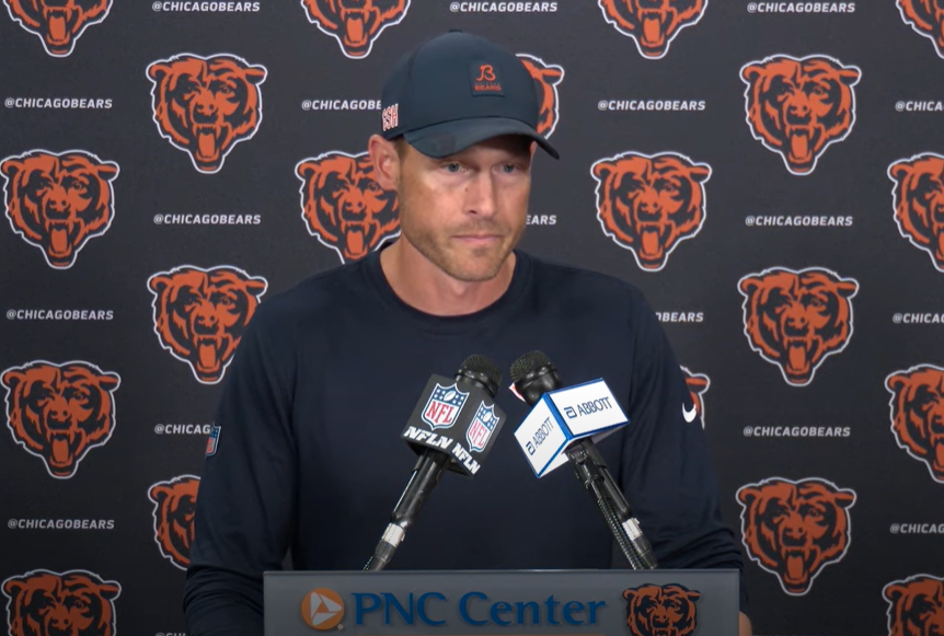 Ben Johnson fields questions at Halas Hall.