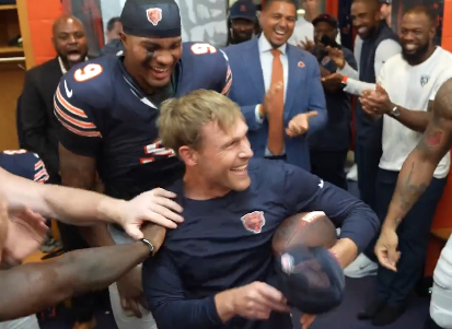 Ben Johnson reacts in the locker room following Week 3 win.