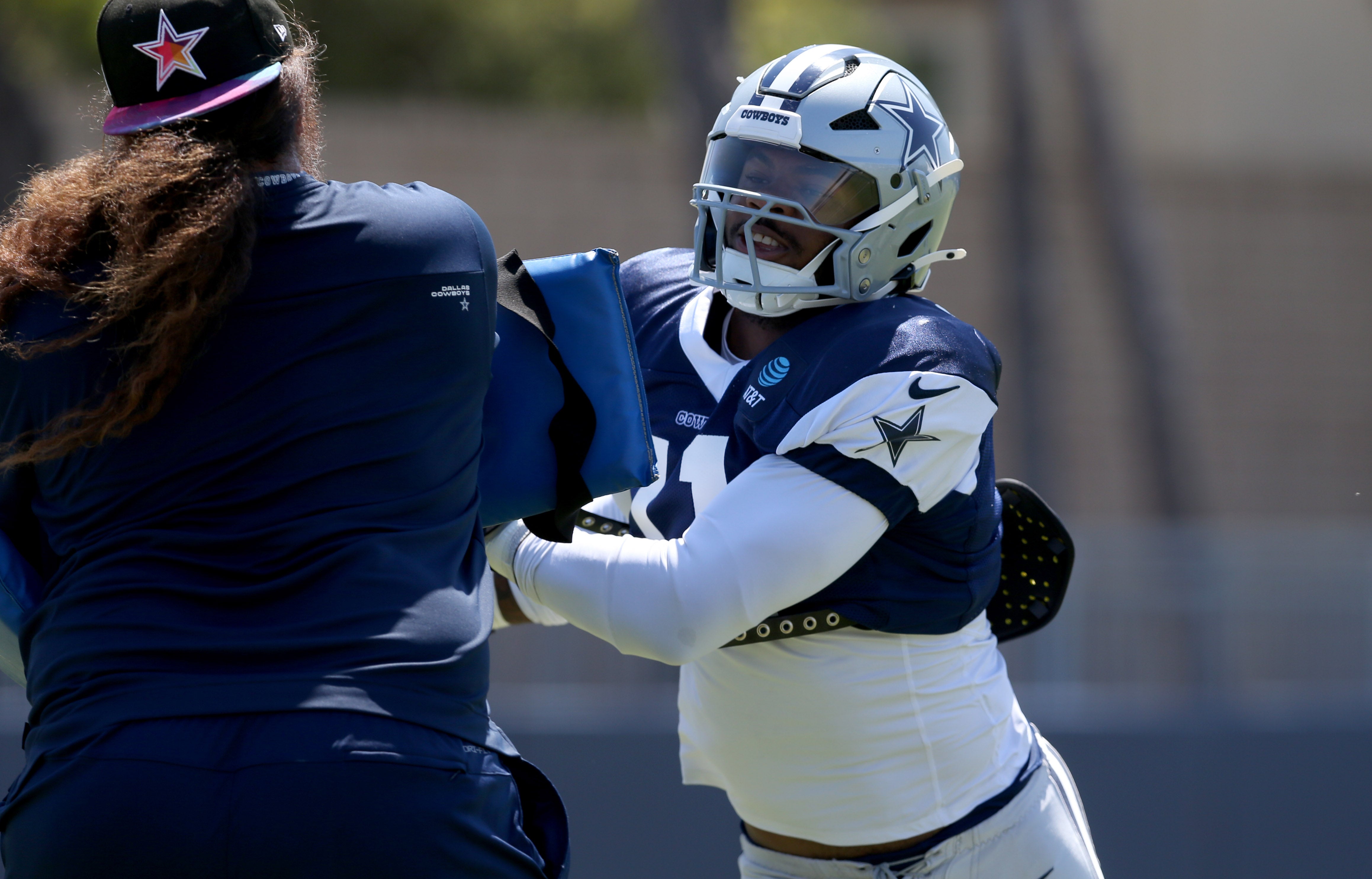Jul 31, 2024; Oxnard, CA, USA; Dallas Cowboys linebacker Micah Parsons (11) runs a drill during training camp at the River Ridge Playing Fields in Oxnard, California.