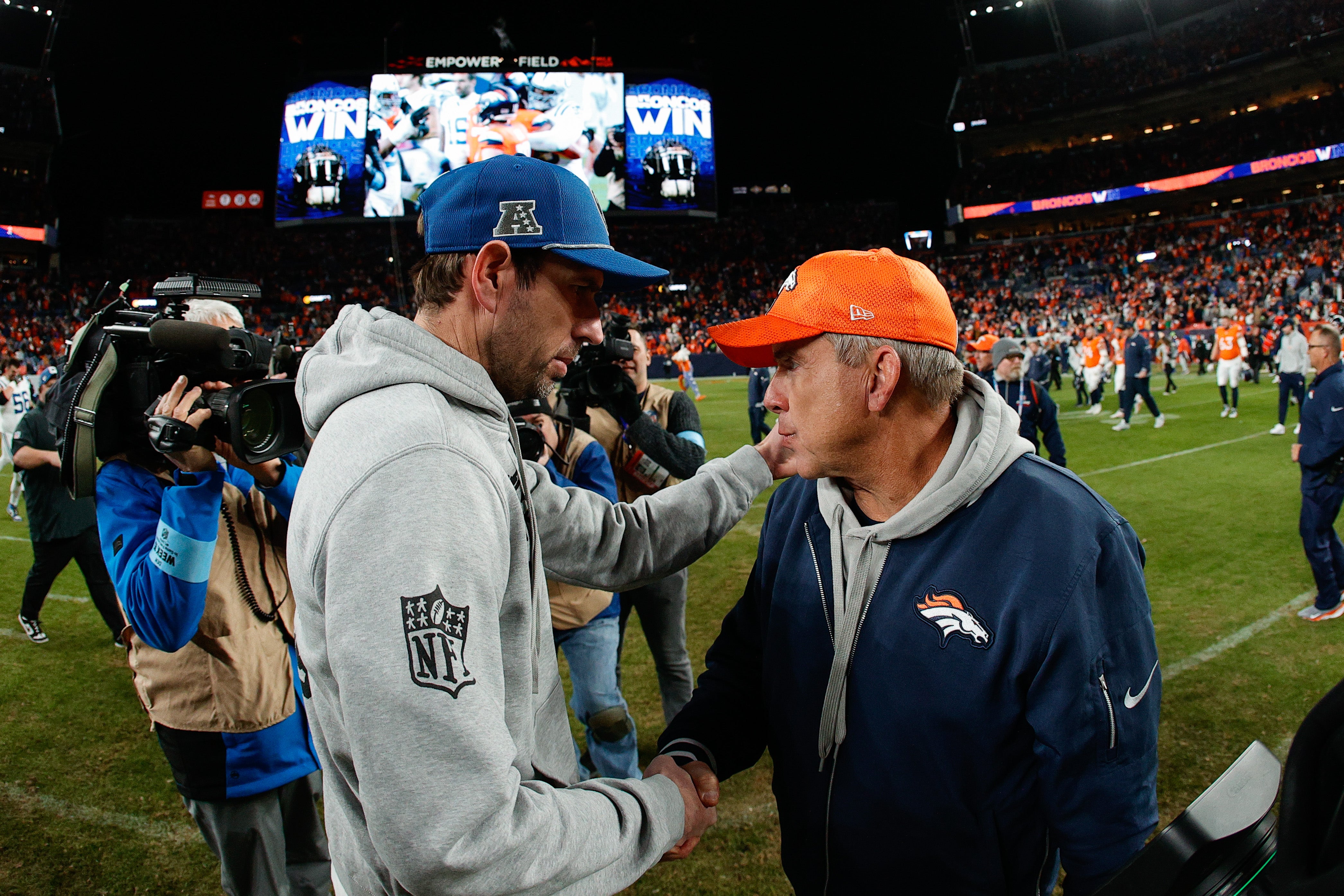 Colts head coach Shane Steichen and Broncos head coach Sean Payton