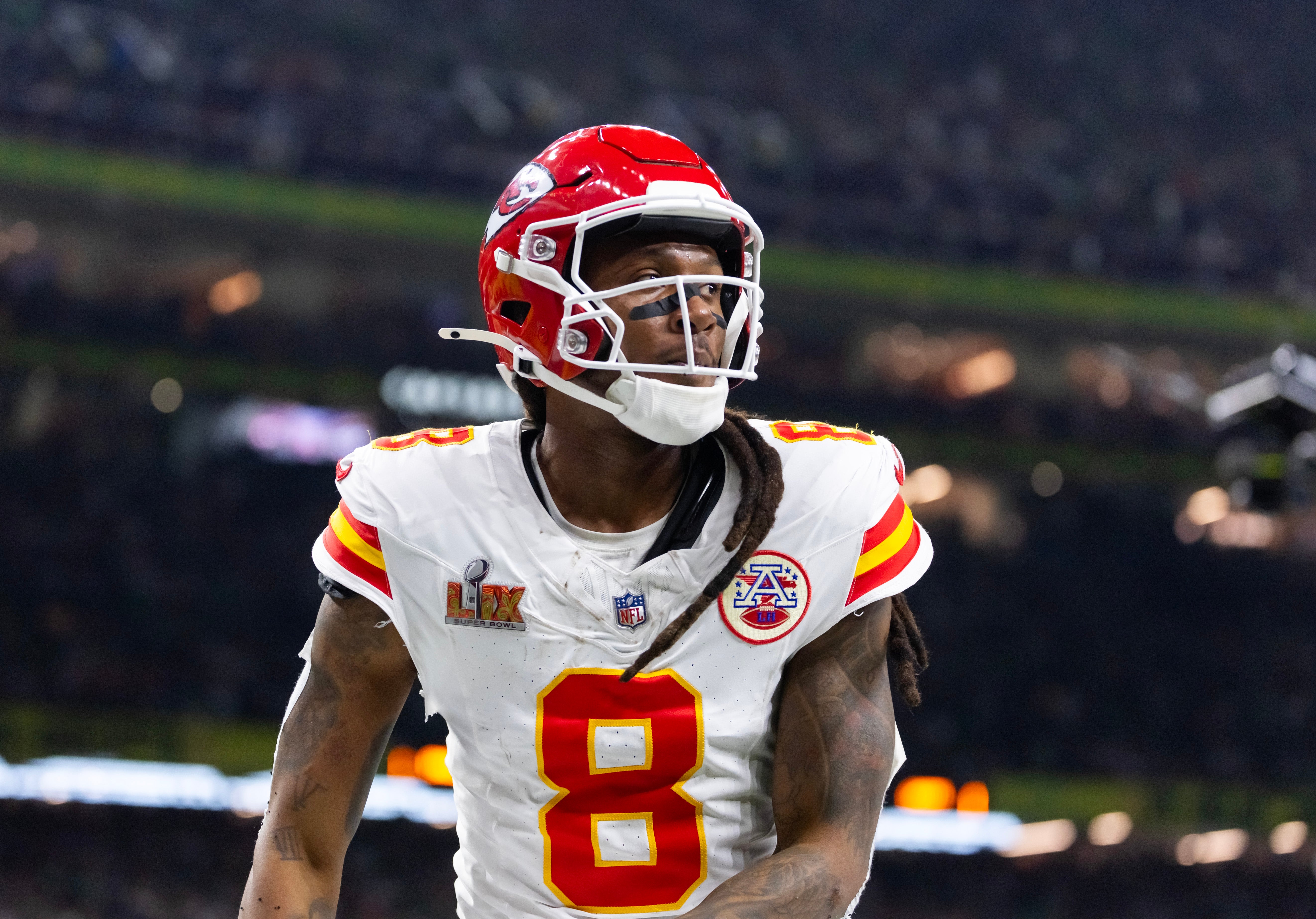 Kansas City Chiefs wide receiver DeAndre Hopkins (8) against the Philadelphia Eagles in Super Bowl LIX at Ceasars Superdome.