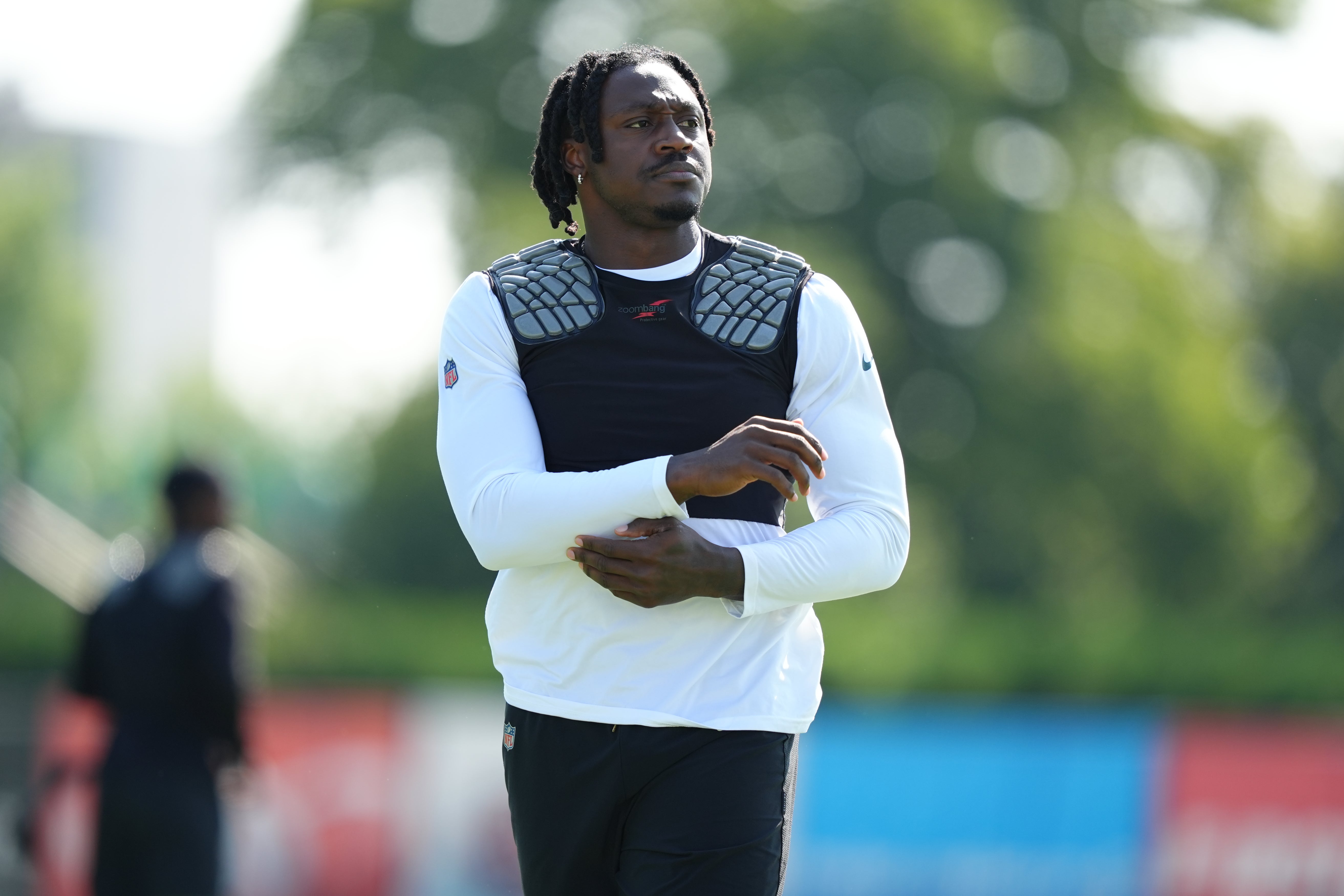 Philadelphia Eagles wide receiver A.J. Brown (11) warms up during training camp at NovaCare Complex.