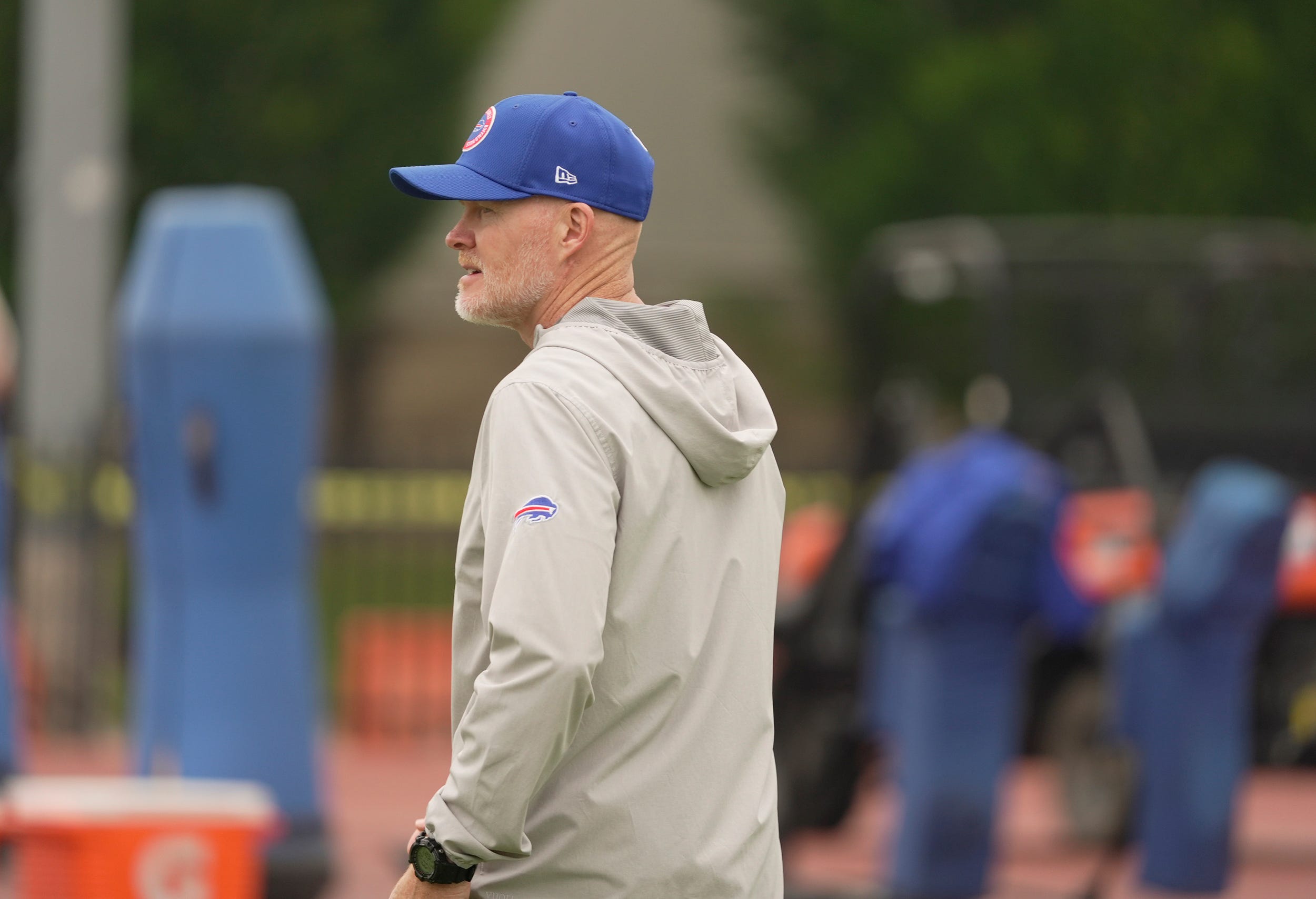 Buffalo Bills head coach Sean McDermott heads towards the back field at Bills Training Camp at St. John Fisher University in Pittsford on July 31, 2025.