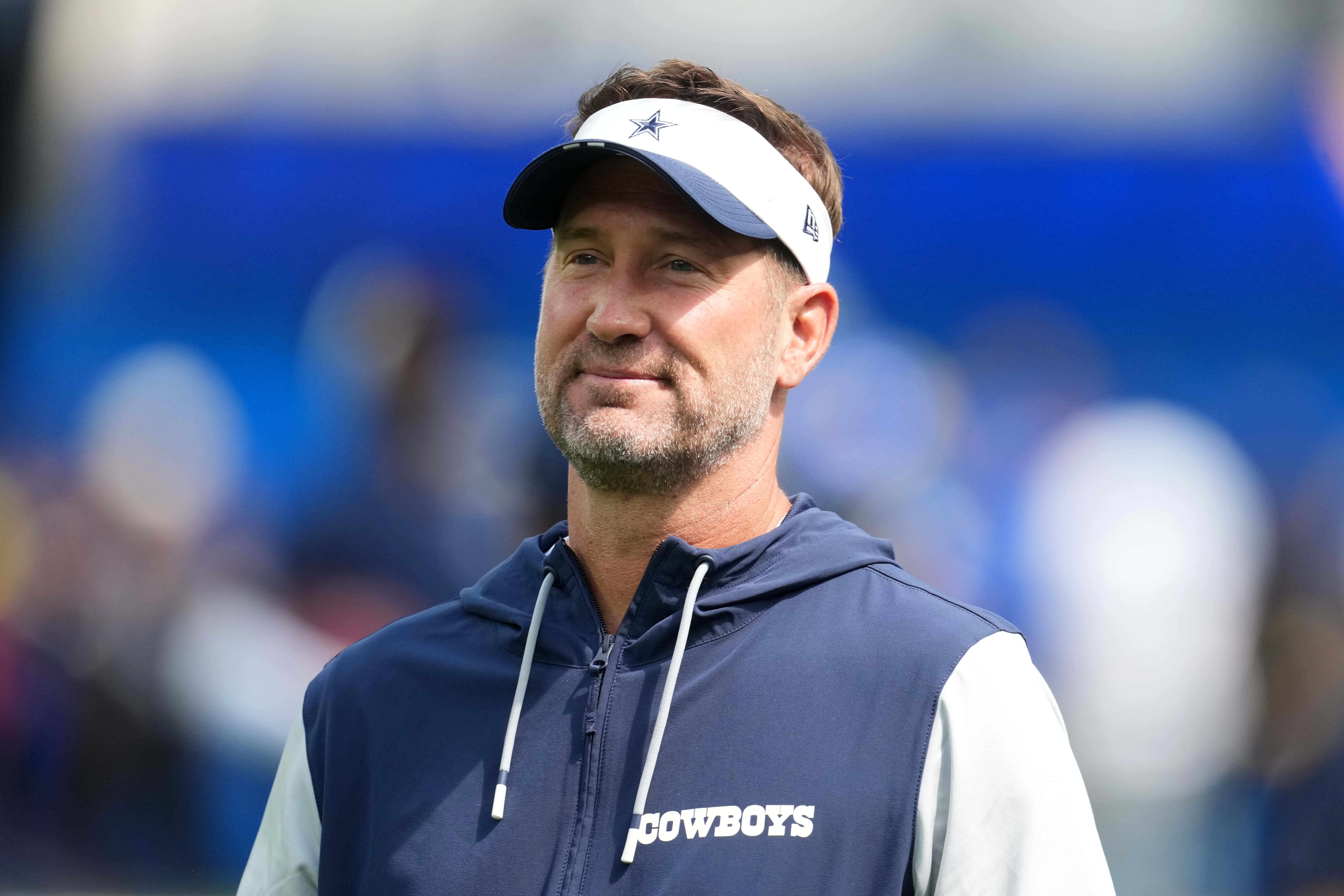 Dallas Cowboys coach Brian Schottenheimer reacts during the game against the Los Angeles Rams at SoFi Stadium.