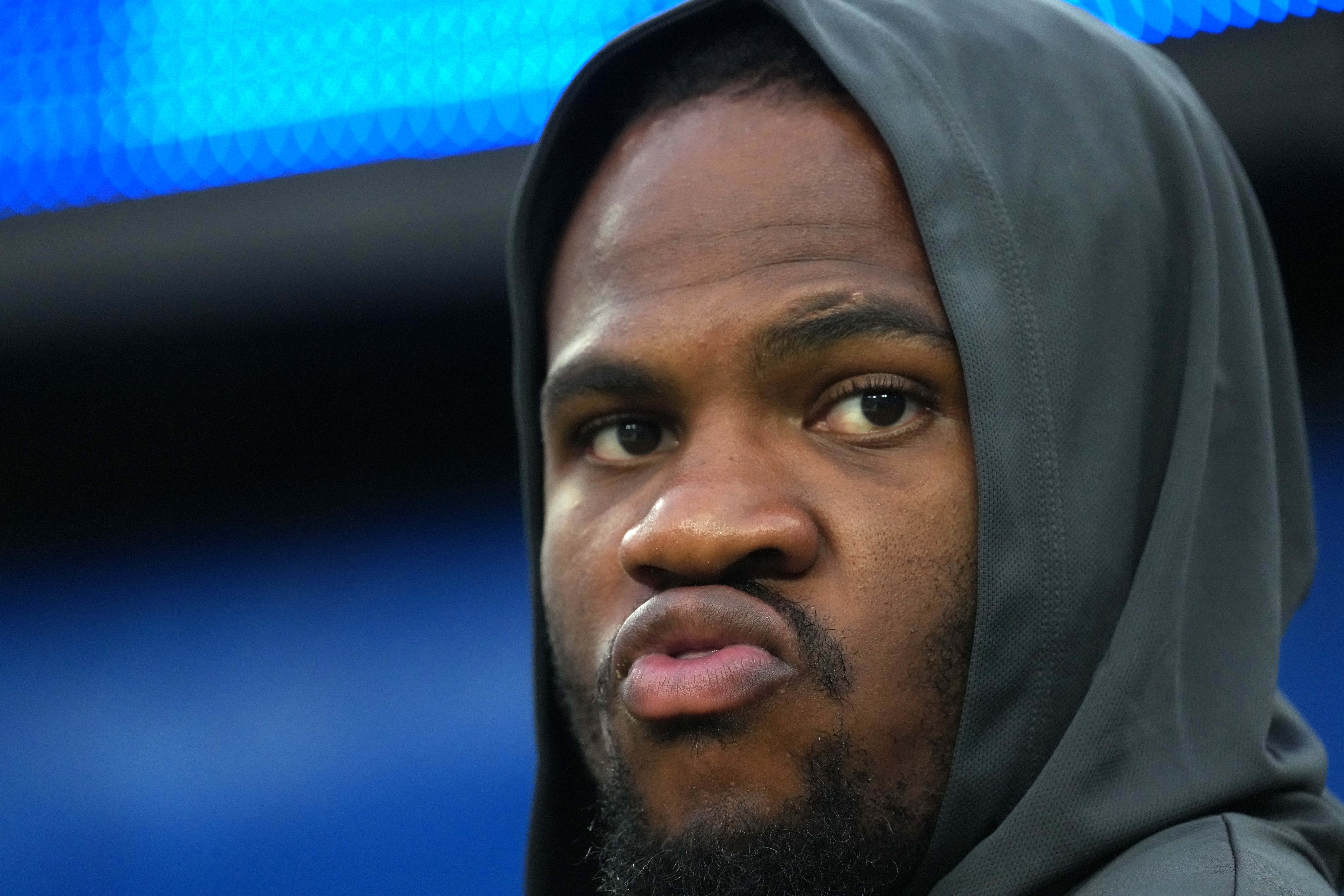 Aug 9, 2025; Inglewood, California, USA; Dallas Cowboys defensive end Micah Parsons watches in the second half against the Los Angeles Rams at the SoFi Stadium.