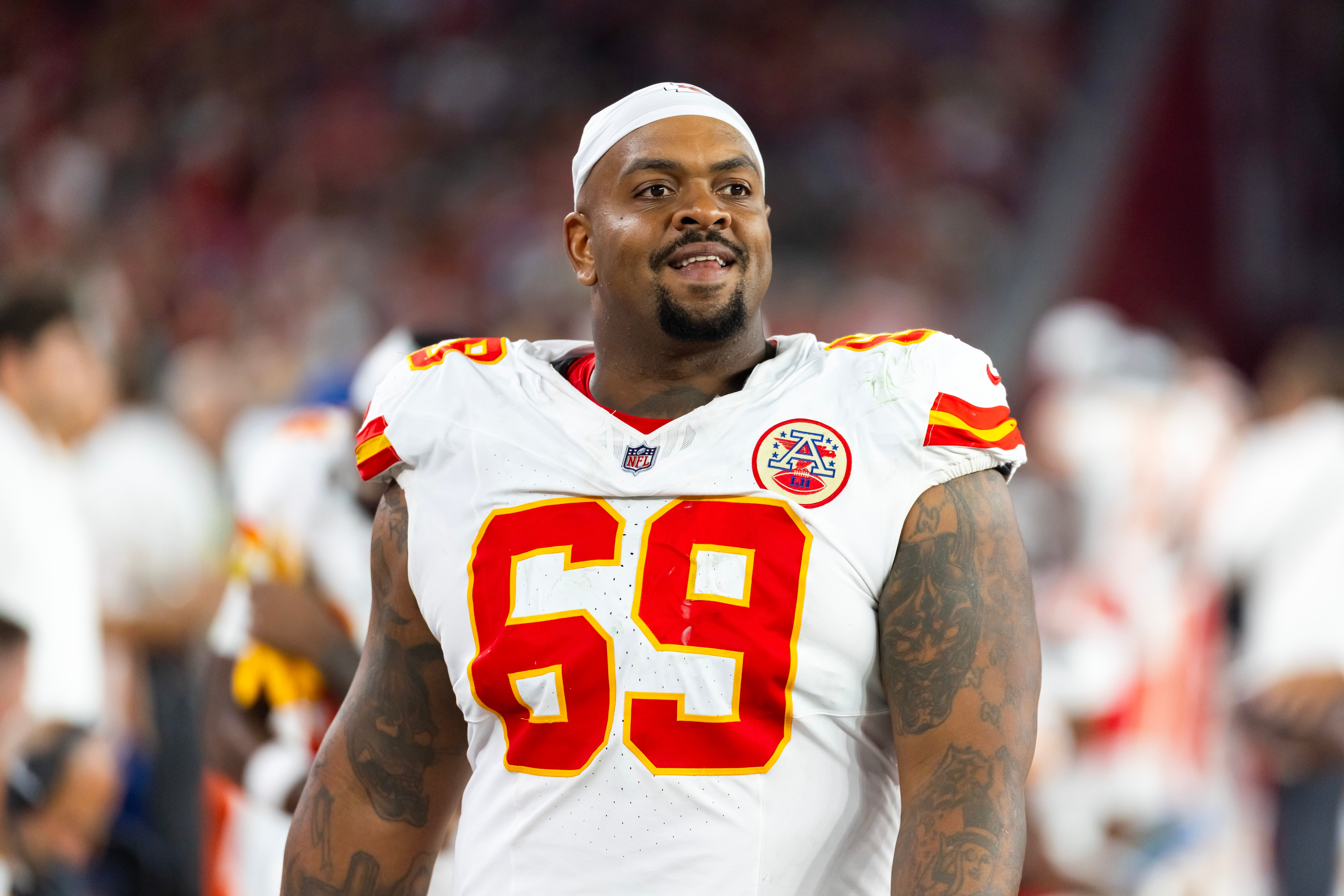 Aug 9, 2025; Glendale, Arizona, USA; Kansas City Chiefs defensive tackle Mike Pennel (69) against the Arizona Cardinals during a preseason NFL game at State Farm Stadium.