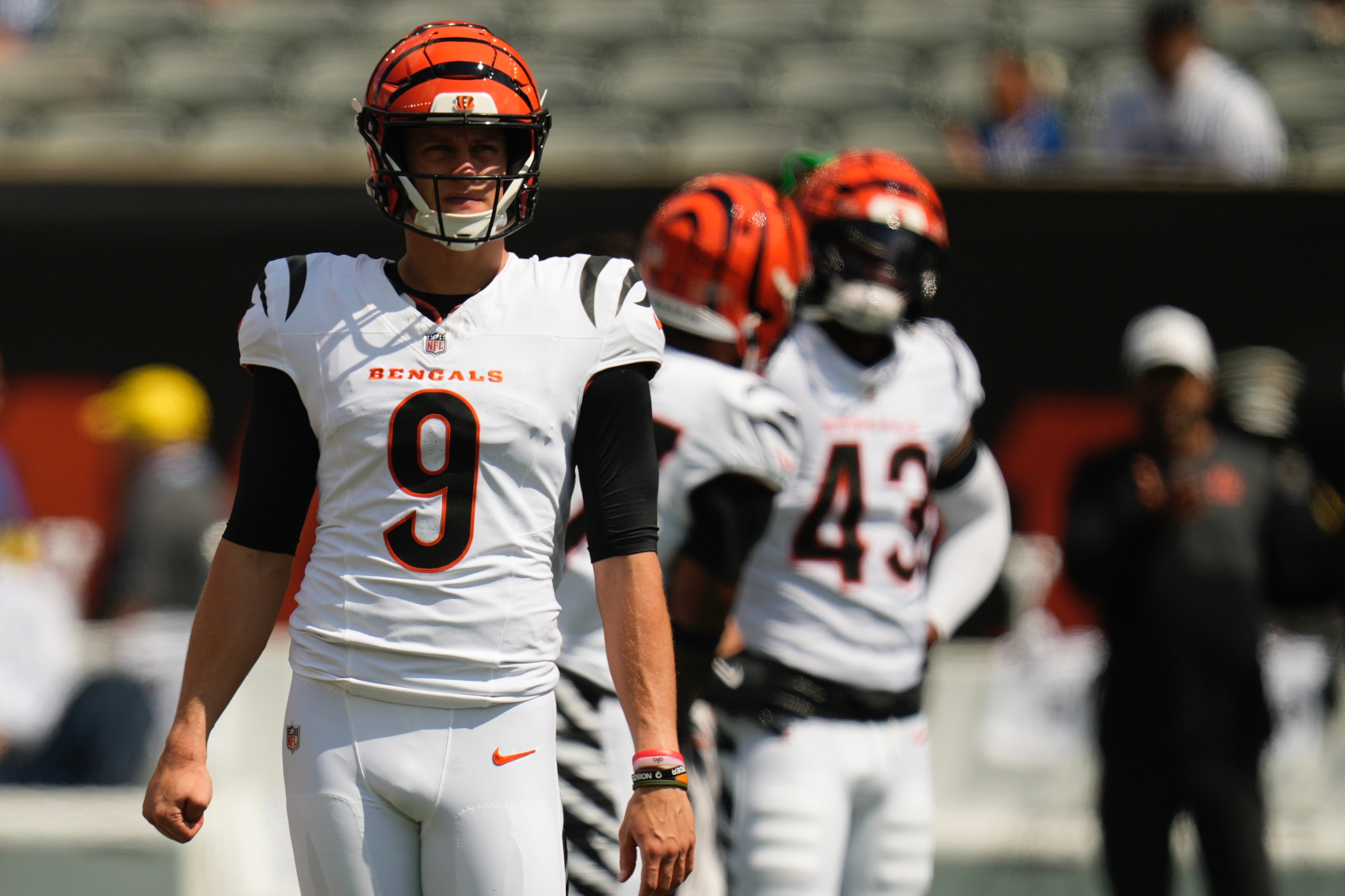 Joe Burrow warms up before the Bengals host the Colts in the preseason finale.