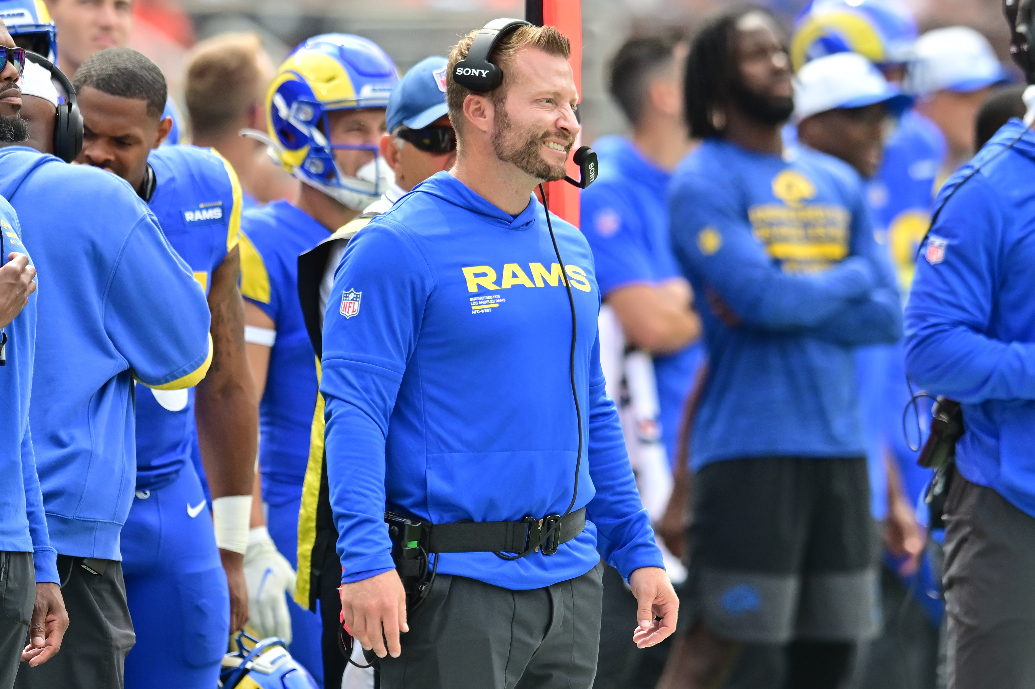 Los Angeles Rams head coach Sean McVay during the second half against the Cleveland Browns at Huntington Bank Field.