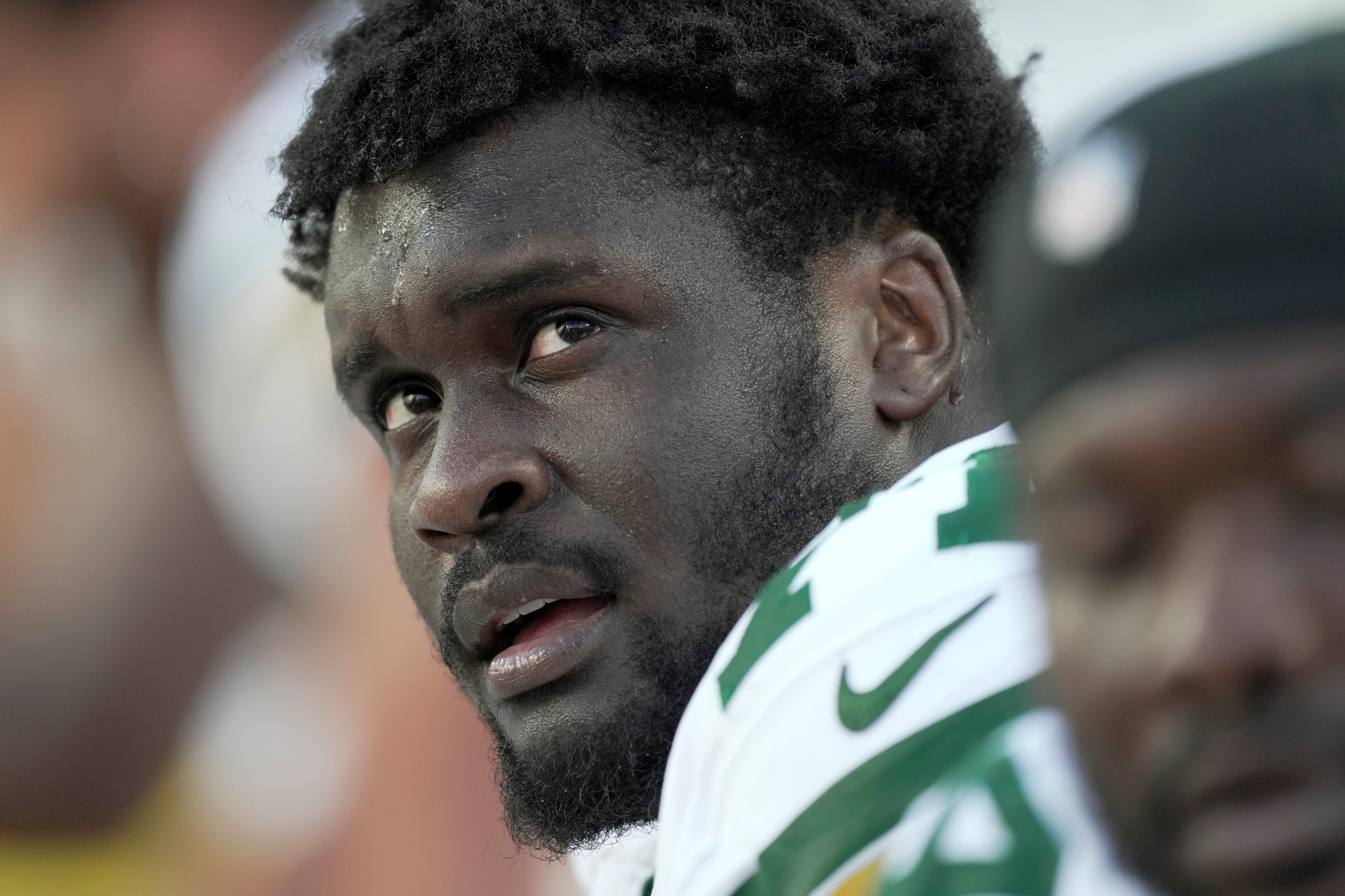 Green Bay Packers offensive tackle Anthony Belton (71) is shown during the fourth quarter of their preseason game Saturday, August 23, 2025 at Lambeau Field in Green Bay, Wisconsin. The Green Bay Packers beat the Seattle Seahawks 20-7.