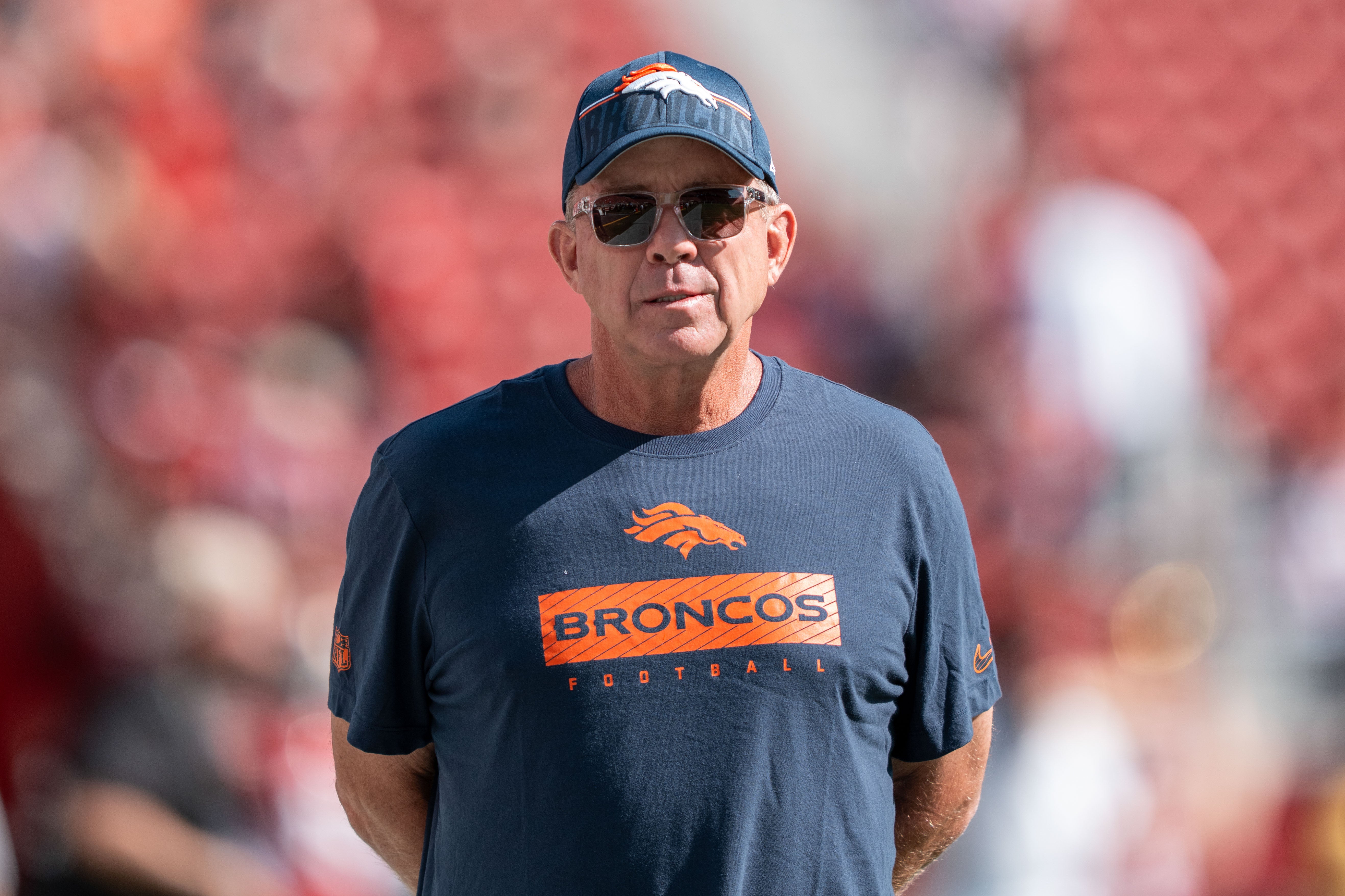 August 9, 2025; Santa Clara, California, USA; Denver Broncos head coach Sean Payton before the game against the San Francisco 49ers at Levi's Stadium.
