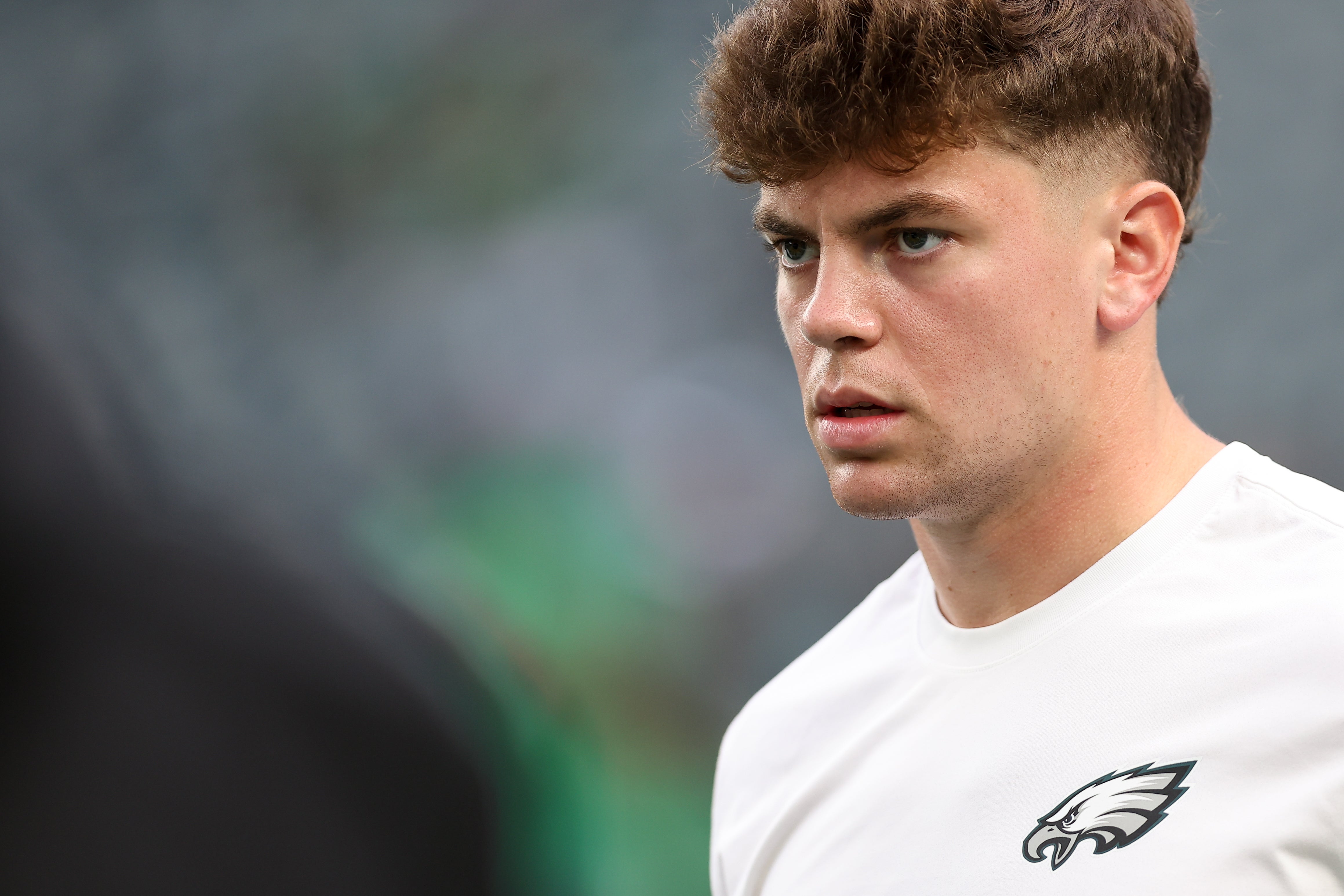 Philadelphia Eagles cornerback Cooper DeJean (33) looks on during warmups prior to the game against the Dallas Cowboys at Lincoln Financial Field.