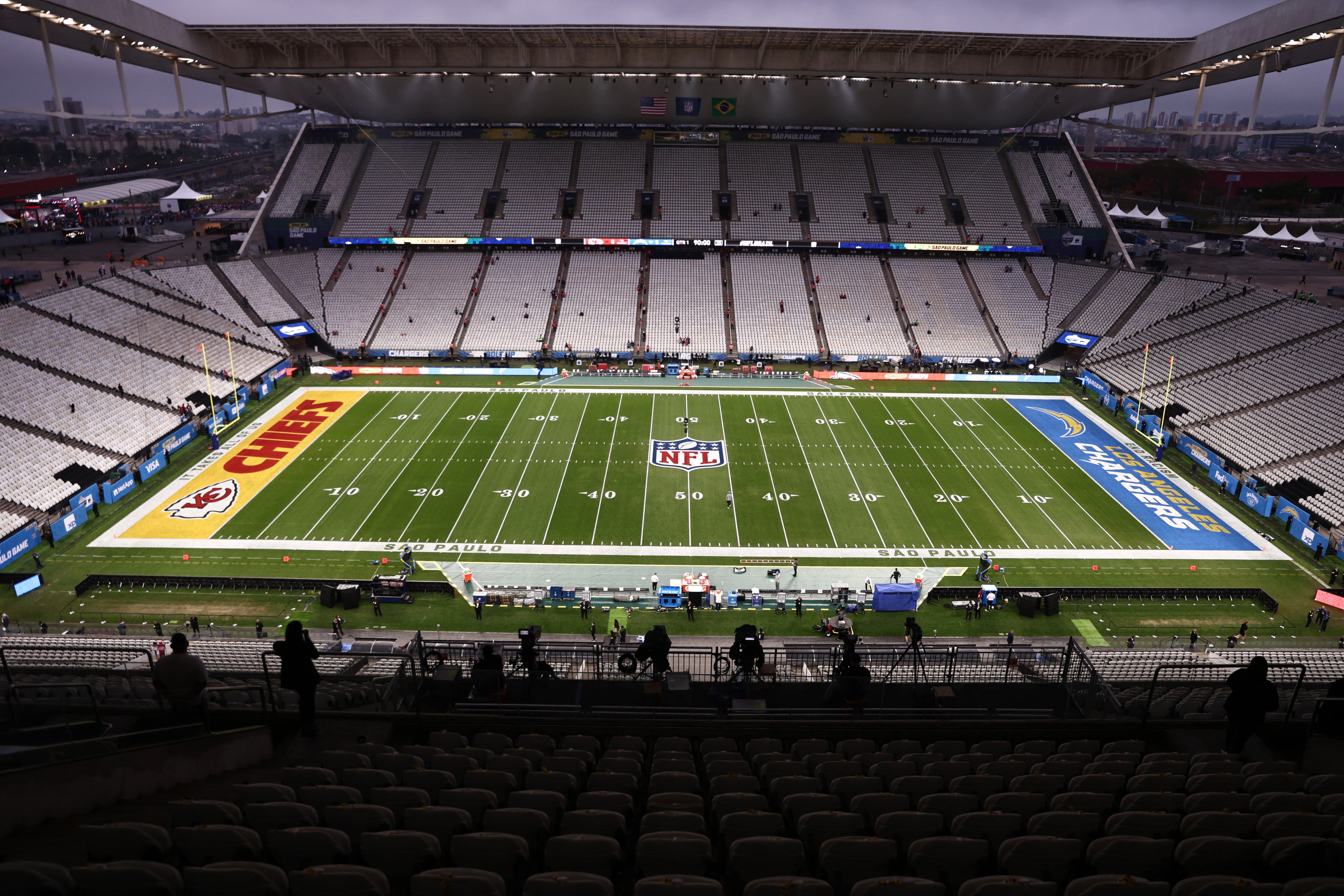 Sep 5, 2025; Sao Paulo, BRAZIL; General view inside the stadium before a game between the Kansas City Chiefs and the Los Angeles Chargers at Corinthians Arena.