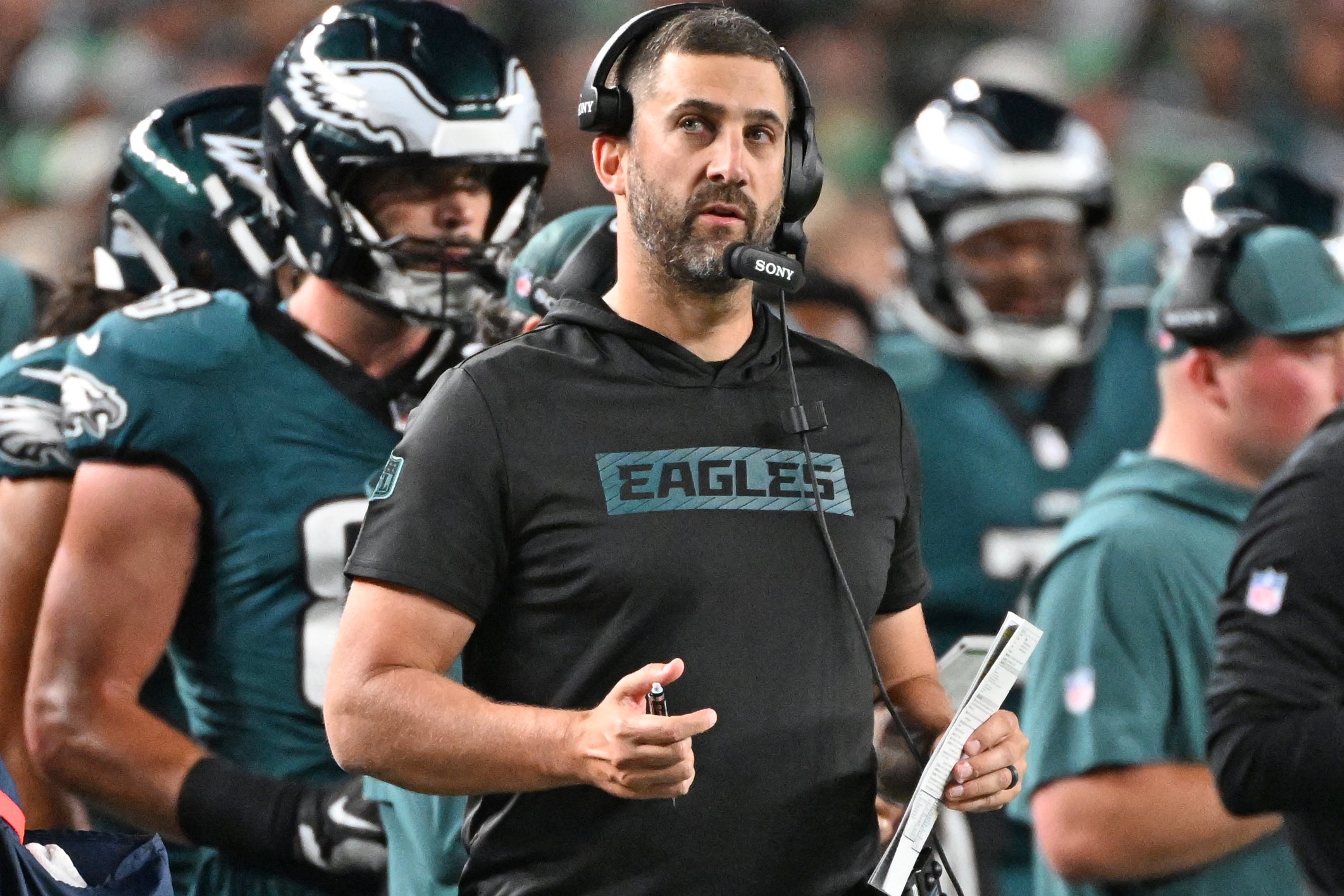 Philadelphia Eagles head coach Nick Sirianni on the sidelines against the Dallas Cowboys at Lincoln Financial Field.