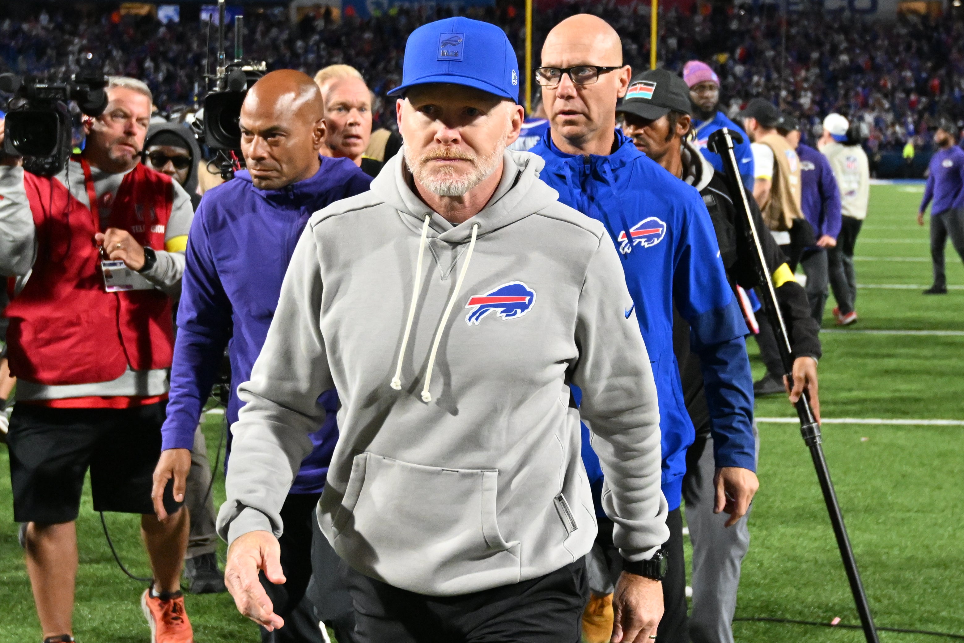 Sep 7, 2025; Orchard Park, New York, USA; Buffalo Bills head coach Sean McDermott after the game against the Baltimore Ravens at Highmark Stadium.