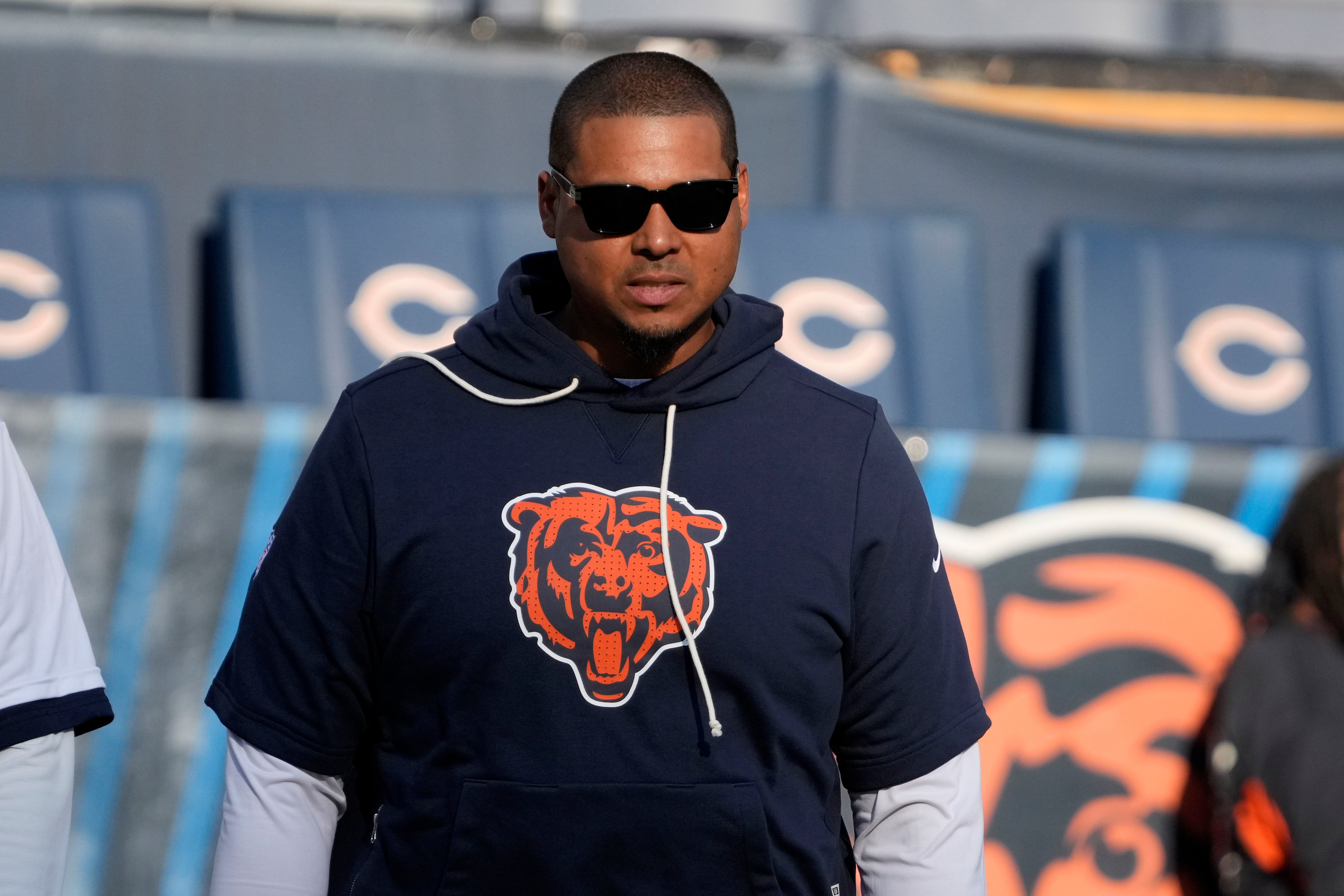 Sep 8, 2025; Chicago, Illinois, USA; Chicago Bears general manager Ryan Poles before the game at Soldier Field.