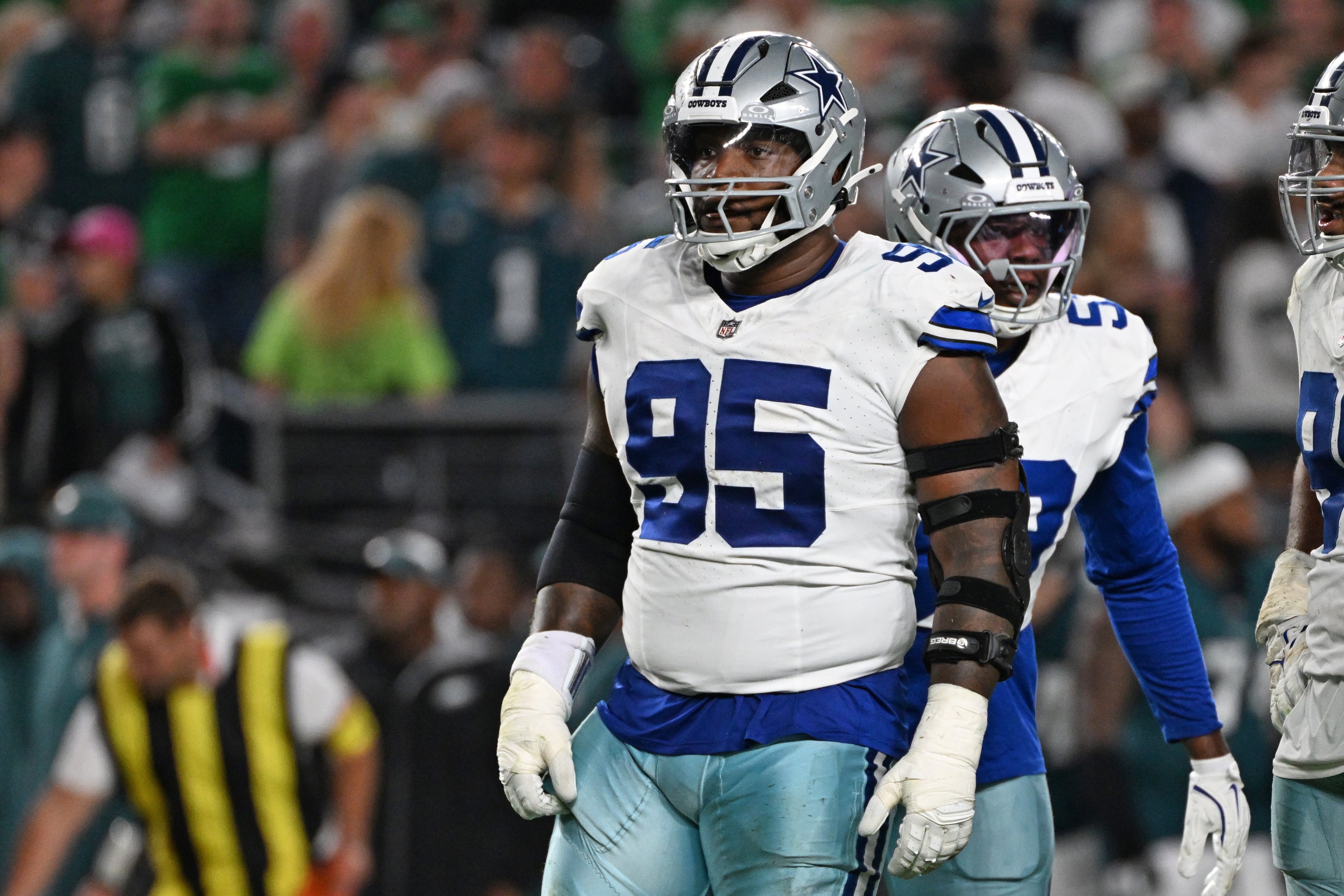 Sep 4, 2025; Philadelphia, Pennsylvania, USA; Dallas Cowboys defensive tackle Kenny Clark (95) against the Philadelphia Eagles at Lincoln Financial Field.