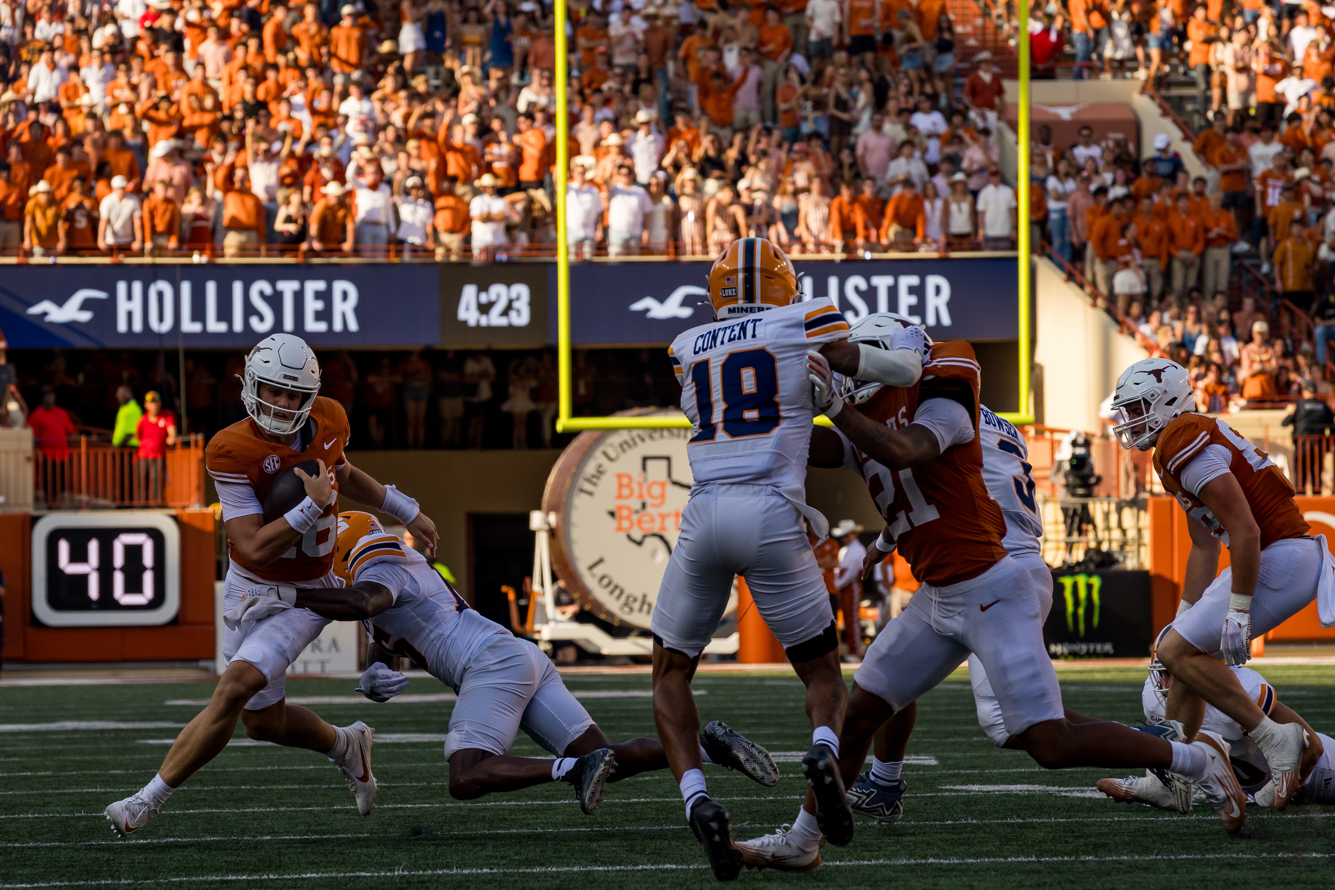 Texas’ Arch Manning, (16) throws the ball during a football game against UTEP at Darrell K Royal–Texas Memorial Stadium in Austin, Texas, on Saturday, Sept. 13, 2025.