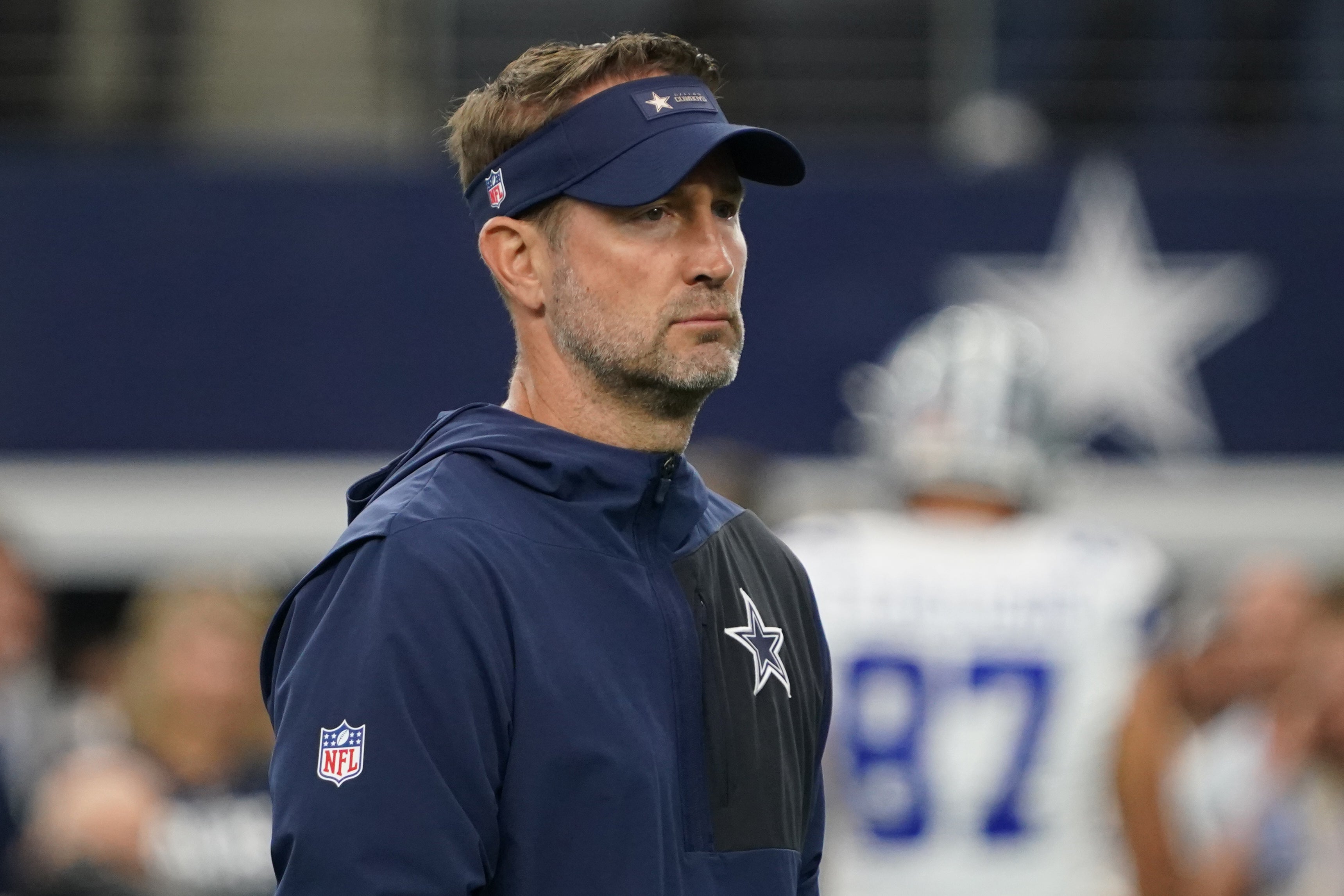 Dallas Cowboys head coach Brian Schottenheimer looks on before the game against the New York Giants at AT&T Stadium.
