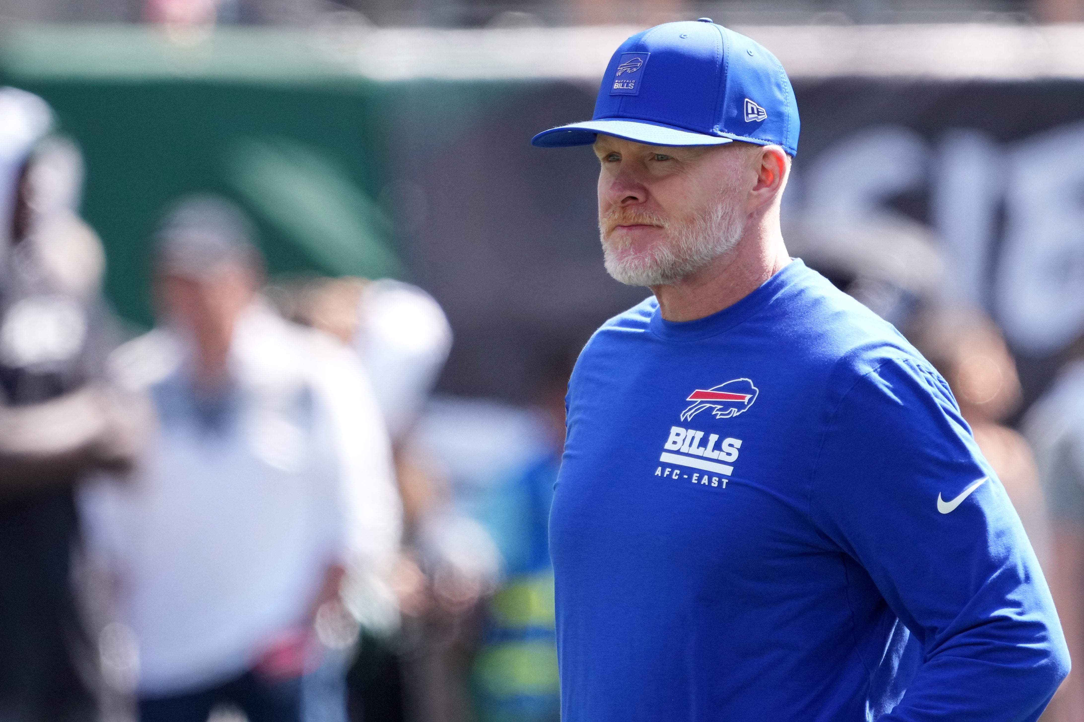 Sep 14, 2025; East Rutherford, New Jersey, USA; Buffalo Bills head coach Sean McDermott before the game against the New York Jets at MetLife Stadium